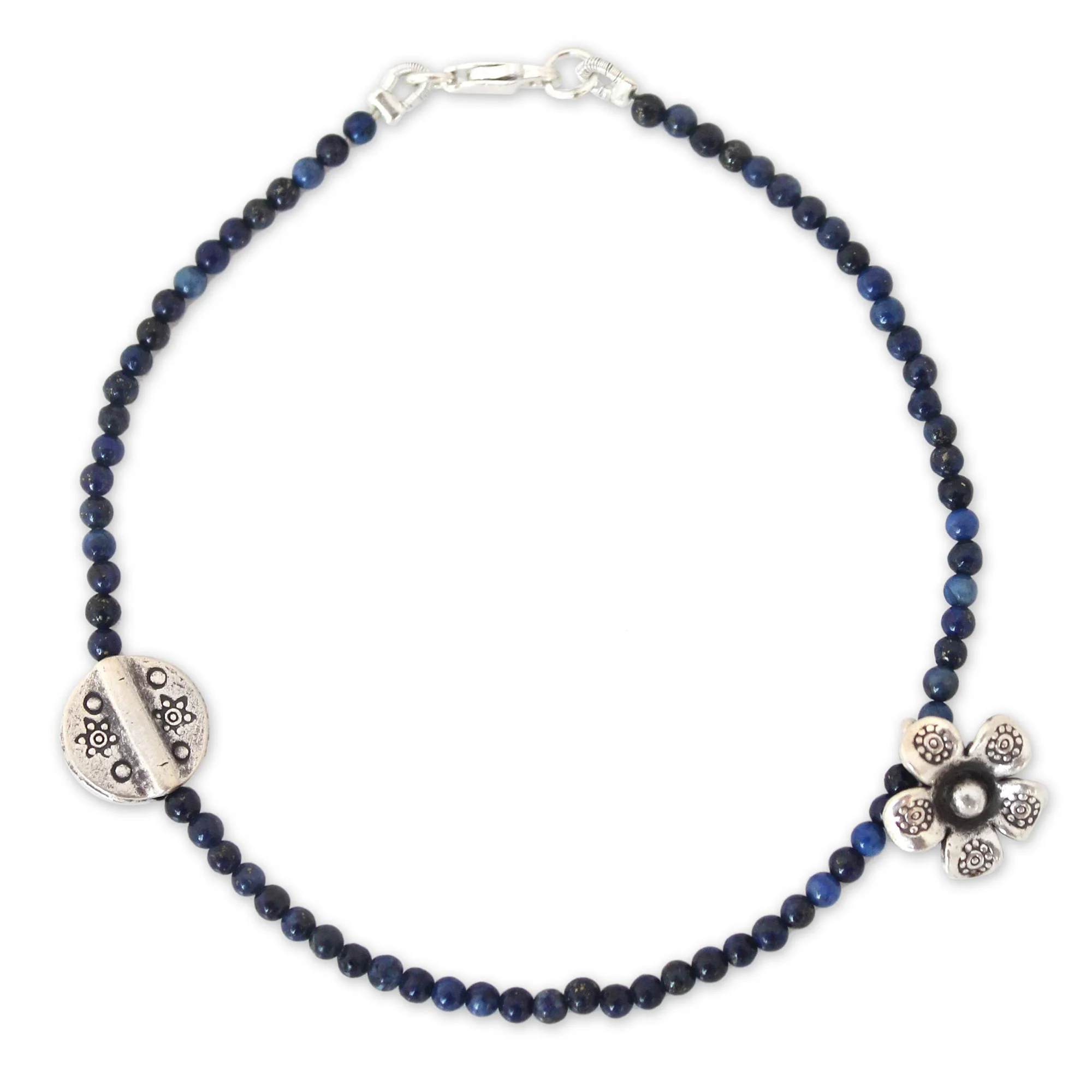 Hill Tribe River Lapis Lazuli & Silver Beaded Bracelet - Image 2