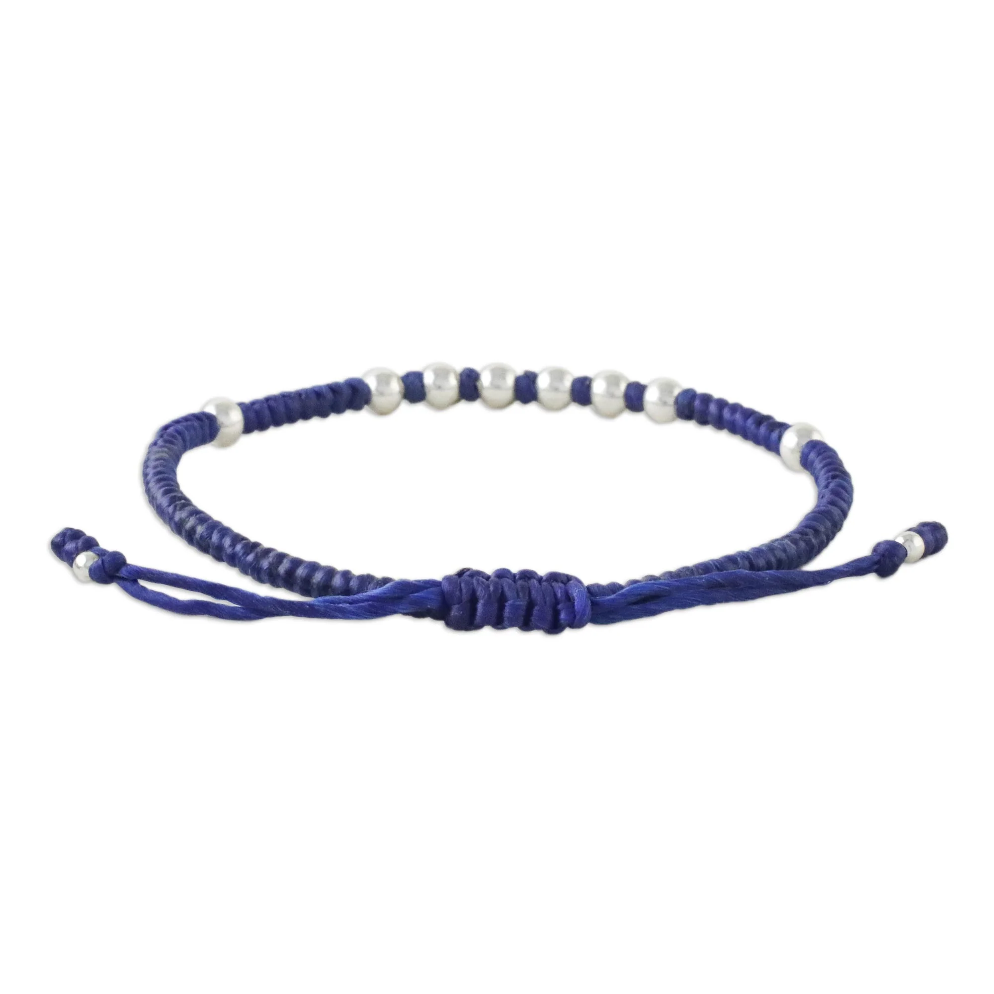 Hill Tribe Ultramarine Ultramarine Cord Bracelet with 950 Silver Beads - Image 5