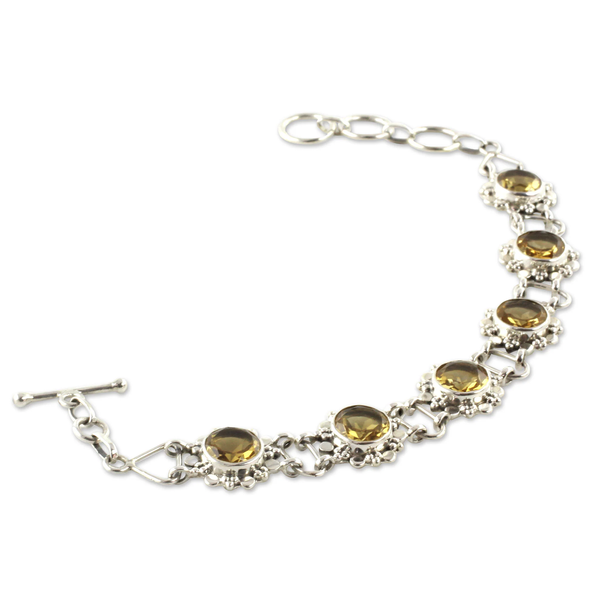 Hindu Sunflowers Citrine & Silver Link Bracelet - Image 2