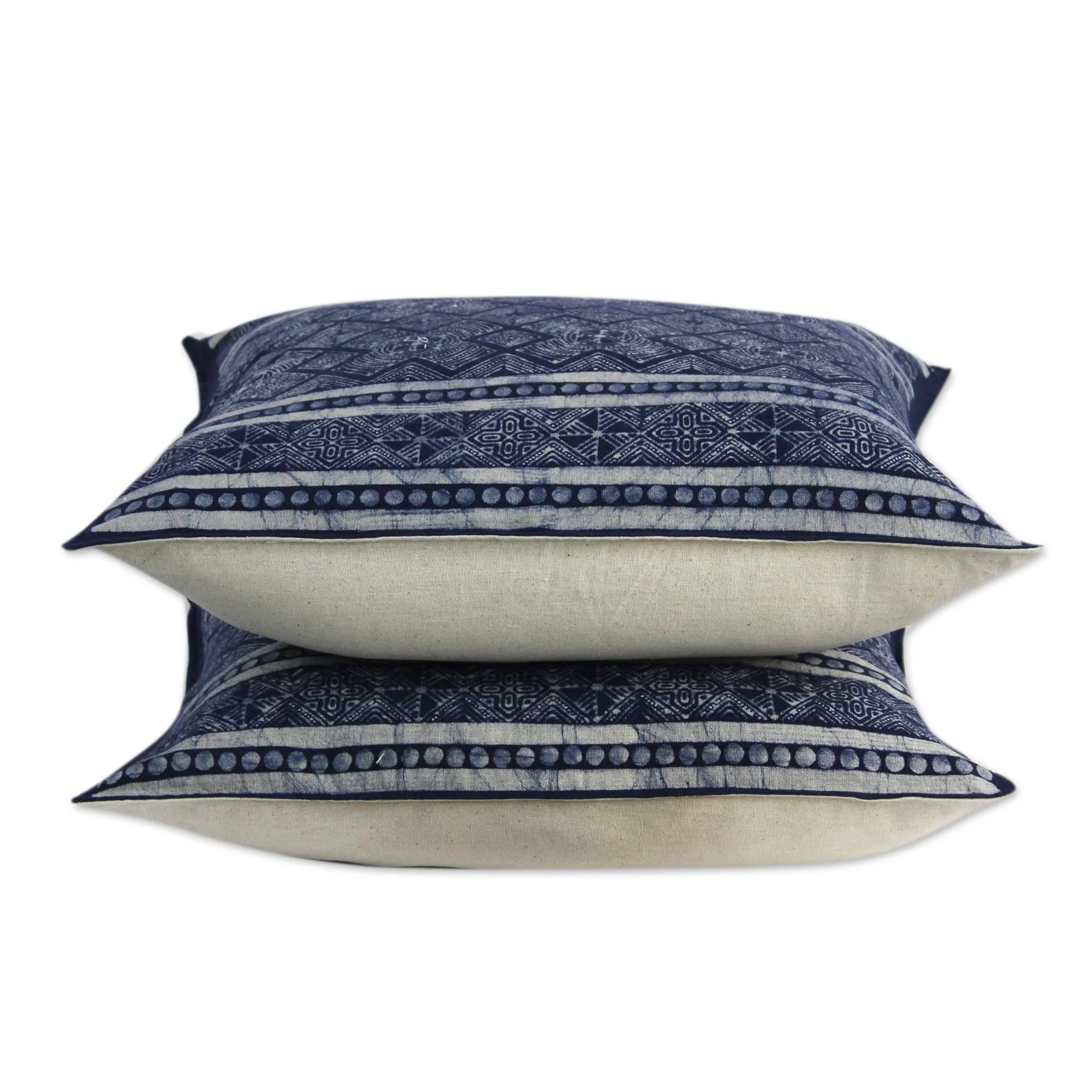 Hmong Energy Thai Artisan Crafted Blue Batik Cotton Pillow Covers (pair) - Image 3