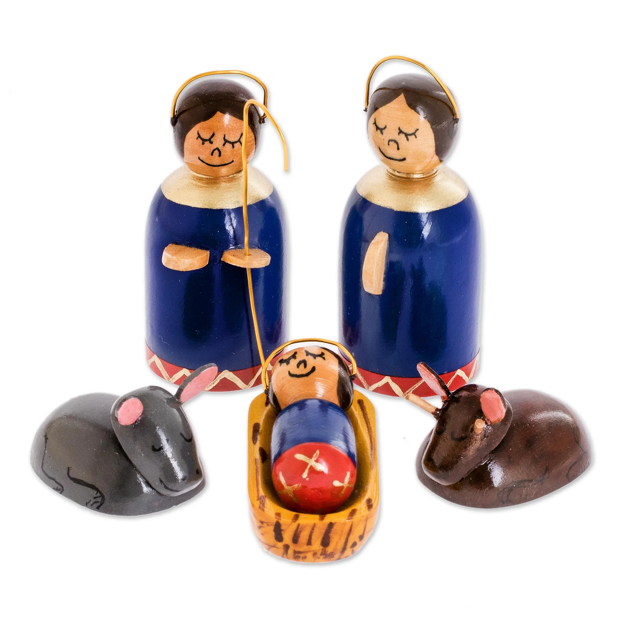 Holy Family in Royal Blue 6 Piece Artisan Crafted Wood Nativity Scene in Royal Blue - Image 2