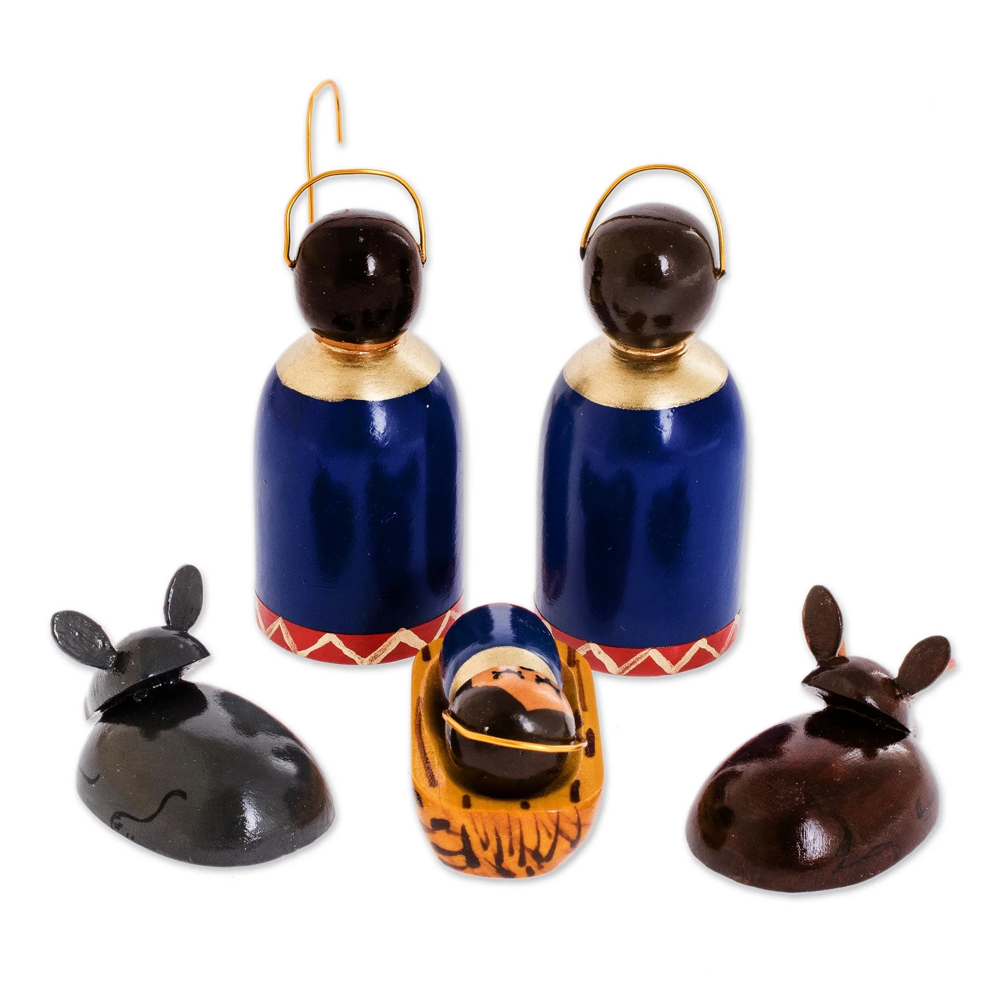 Holy Family in Royal Blue 6 Piece Artisan Crafted Wood Nativity Scene in Royal Blue - Image 3