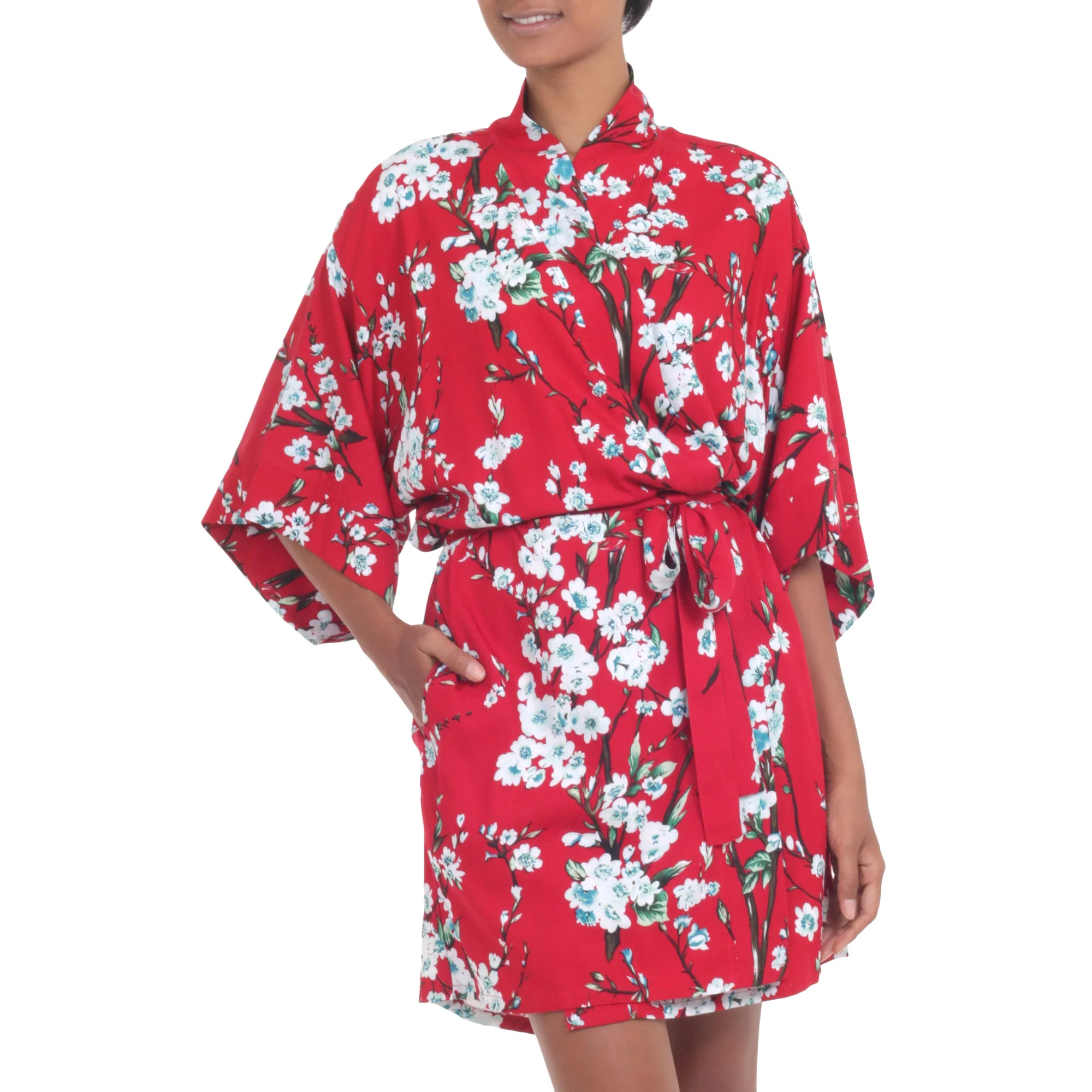 Holy Jasmine Red and White Floral Robe - Image 2