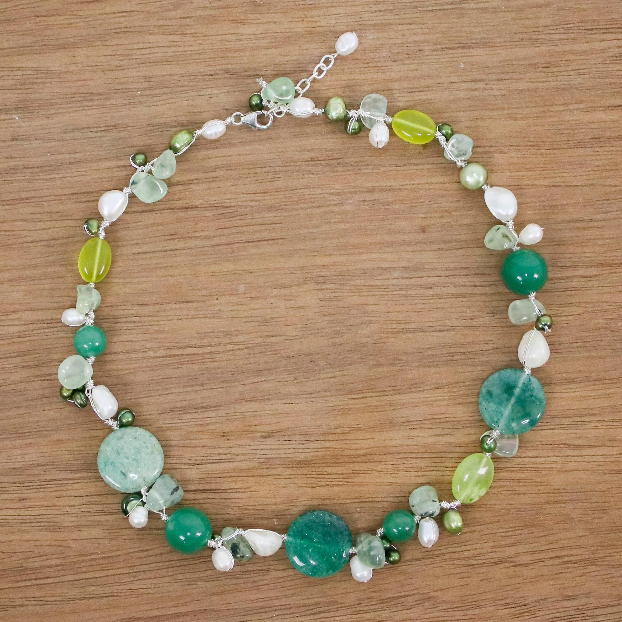 Honey Apple Handmade Quartz Cultured Pearl Beaded Necklace - Image 3
