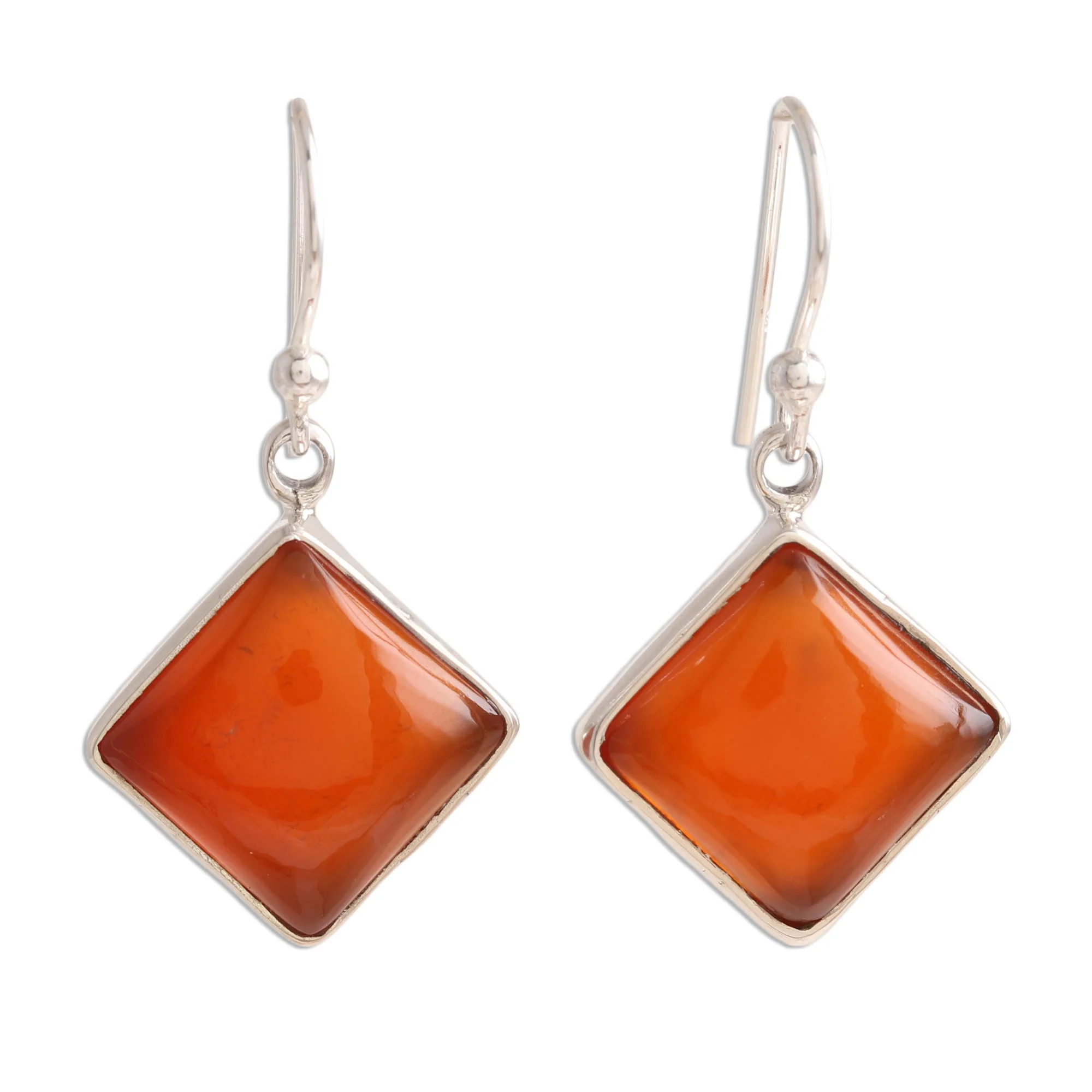 Honey Squares Square Carnelian Dangle Earrings from India - Image 2