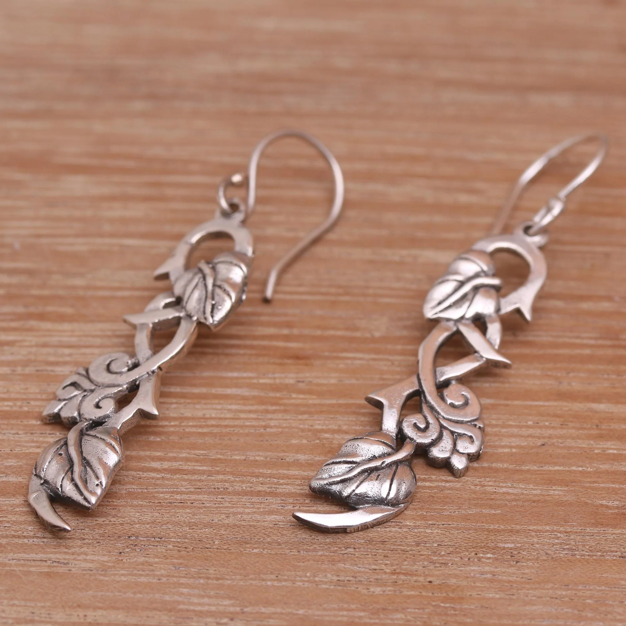 Hope Vines Sterling Silver Leafy Hope Vine Dangle Earrings - Image 3