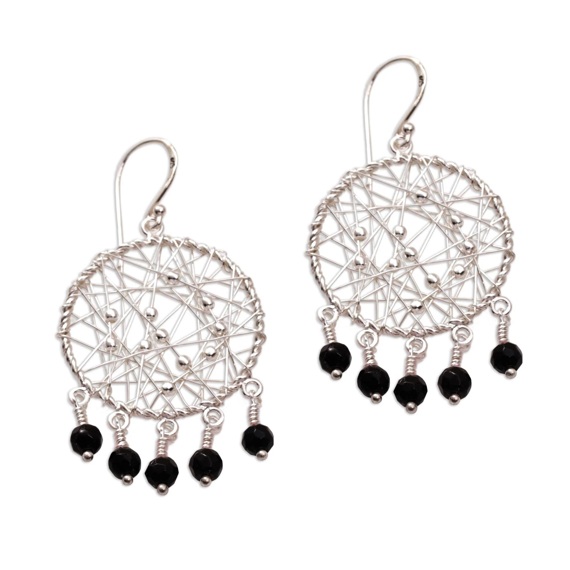 Hopeful Dreams Sterling Silver and Onyx Chandelier Earrings from Indonesia - Image 2