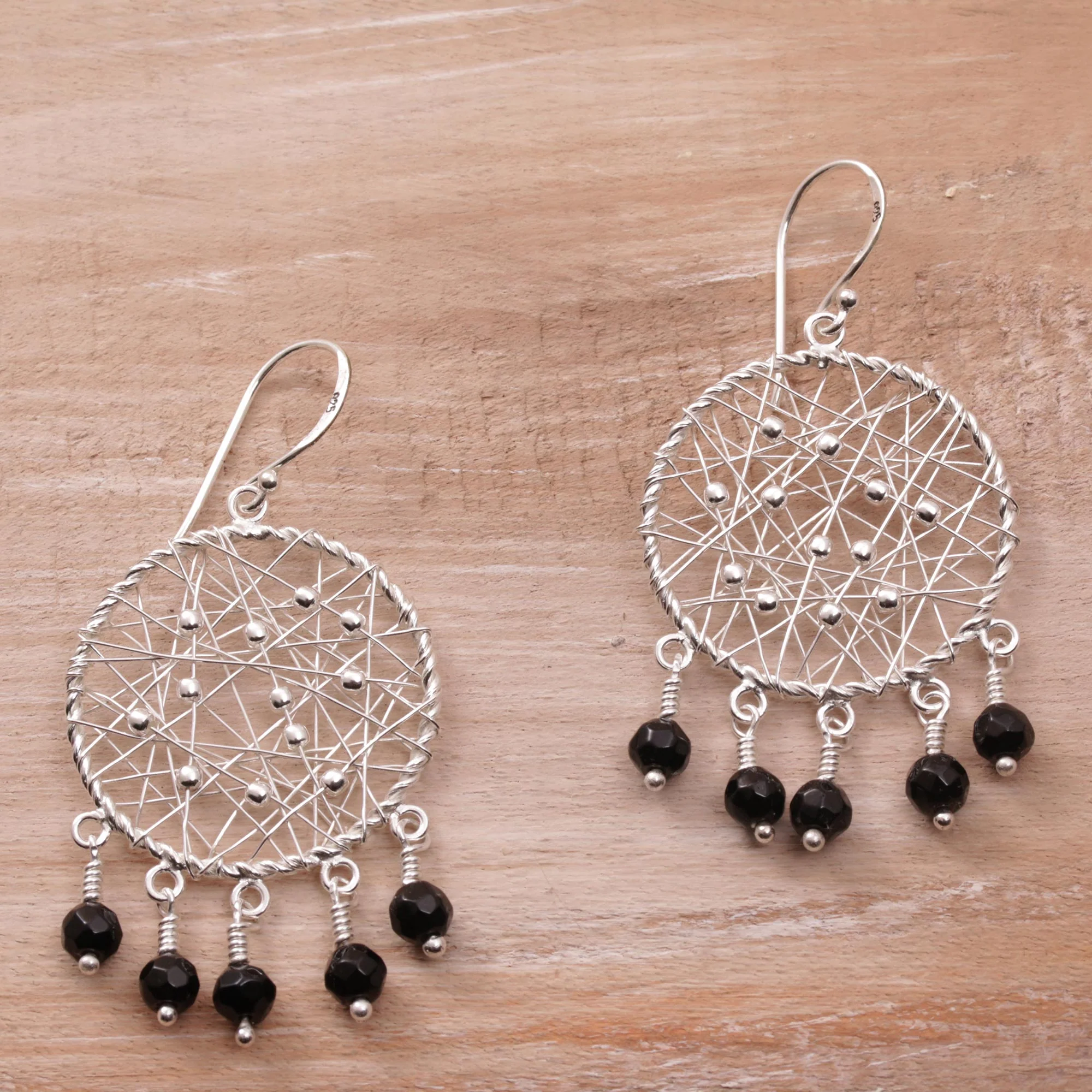Hopeful Dreams Sterling Silver and Onyx Chandelier Earrings from Indonesia - Image 3