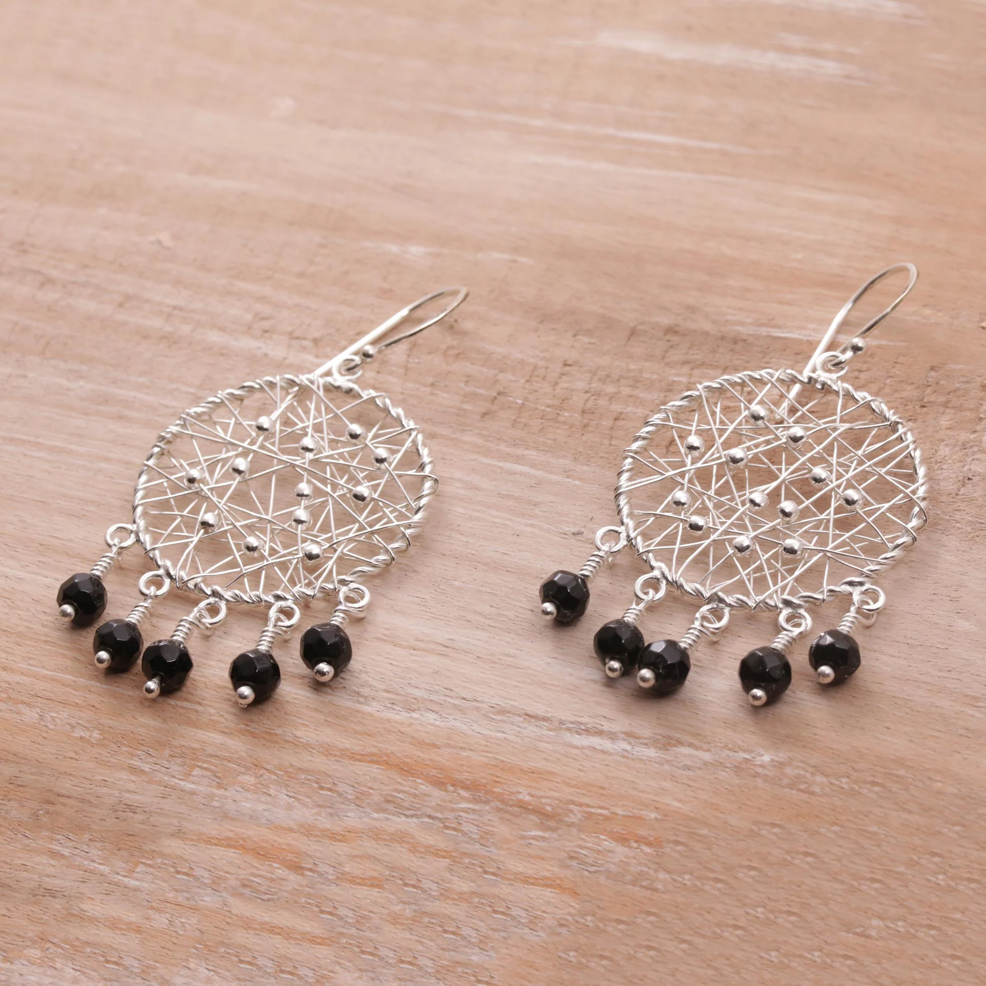 Hopeful Dreams Sterling Silver and Onyx Chandelier Earrings from Indonesia - Image 4