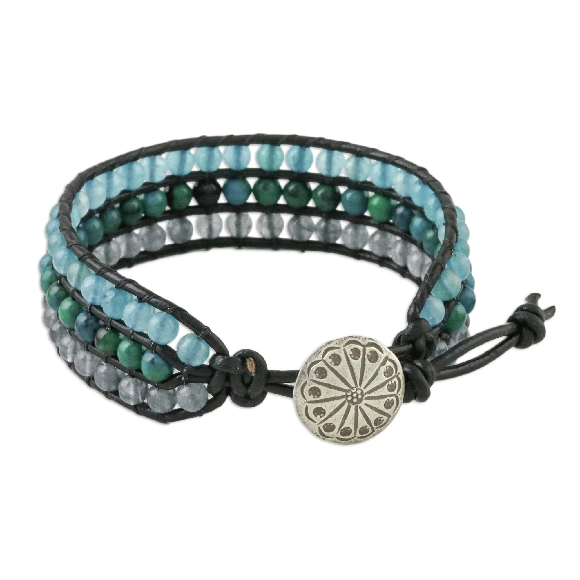 Horizon at Sea Quartz Serpentine and Karen Silver Button Wristband Bracelet - Image 5