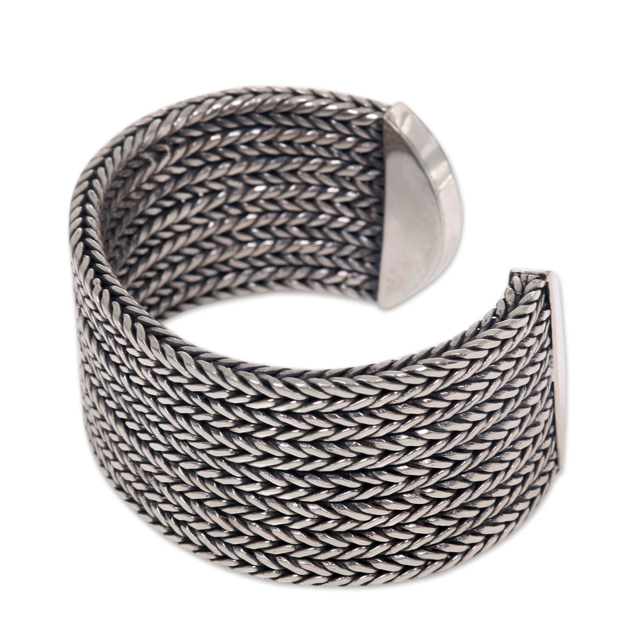 Horseshoe Braids Wide Textured Sterling Silver Cuff Bracelet from Bali - Image 2