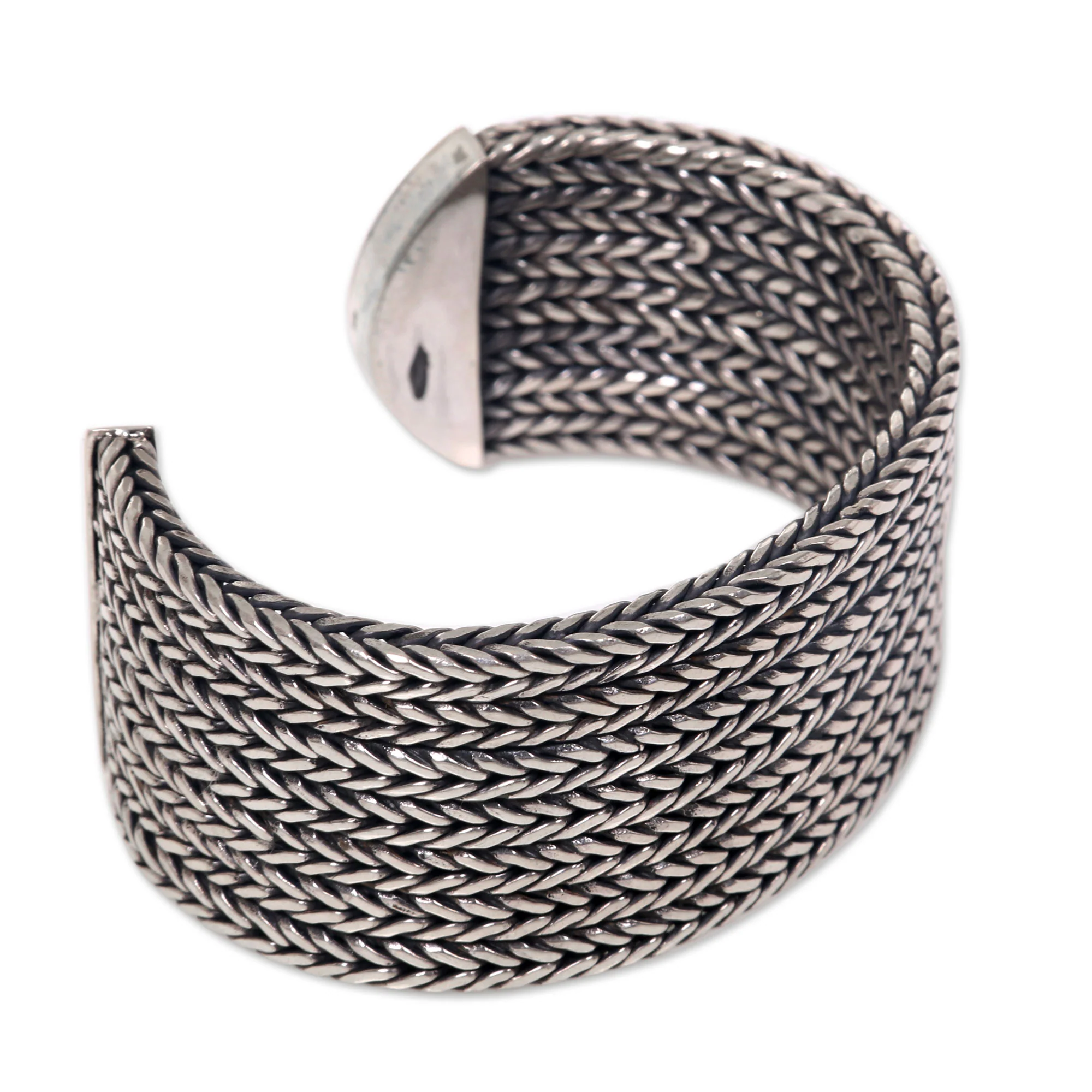 Horseshoe Braids Wide Textured Sterling Silver Cuff Bracelet from Bali - Image 3