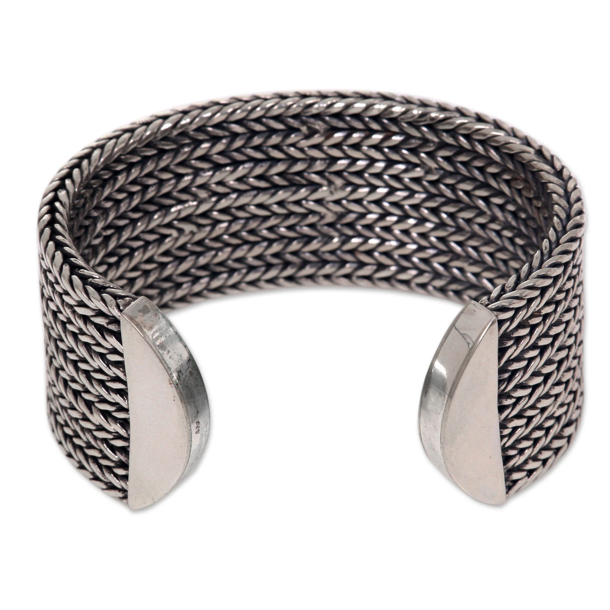 Horseshoe Braids Wide Textured Sterling Silver Cuff Bracelet from Bali - Image 4