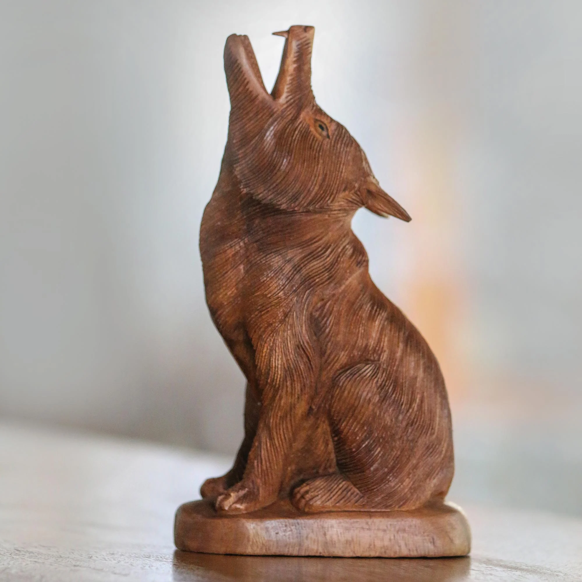 Howling Wolf Hand-Carved Suar Wood Howling Wolf Sculpture from Bali - Image 3