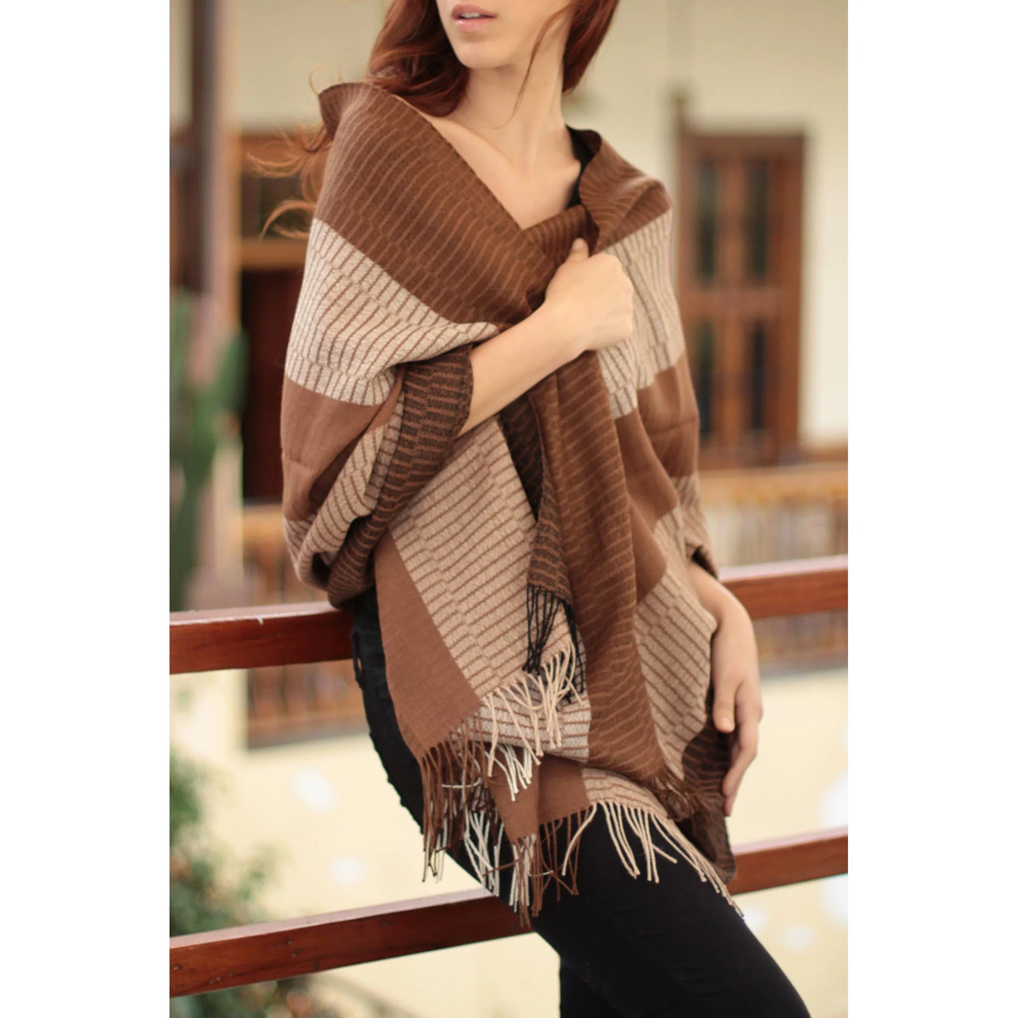 Huancayo Intensity Brown Alpaca Shawl - Image 3
