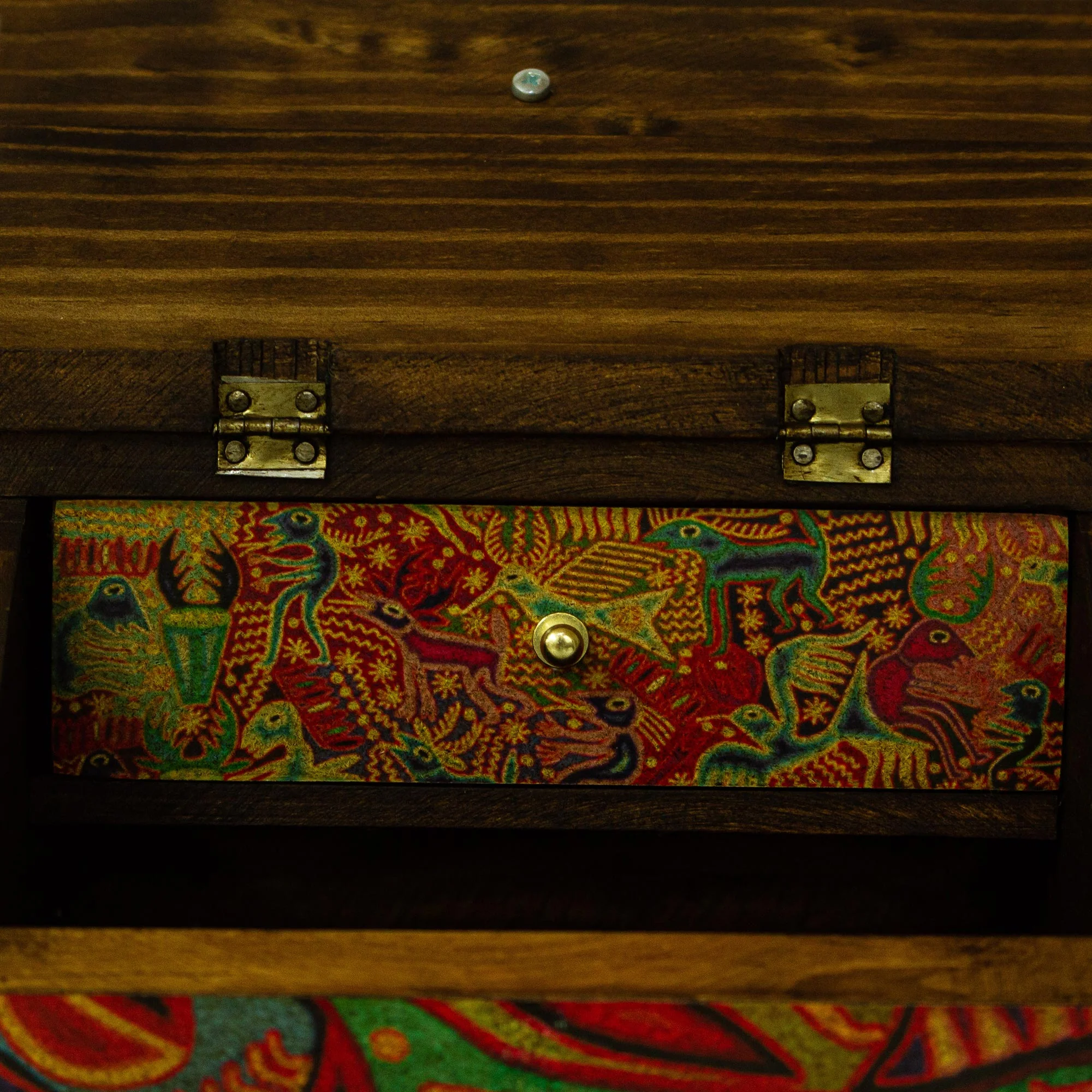 Huichol Essence Huichol Cosmogony on 6-Inch Decoupage Wood Jewelry Box - Image 3