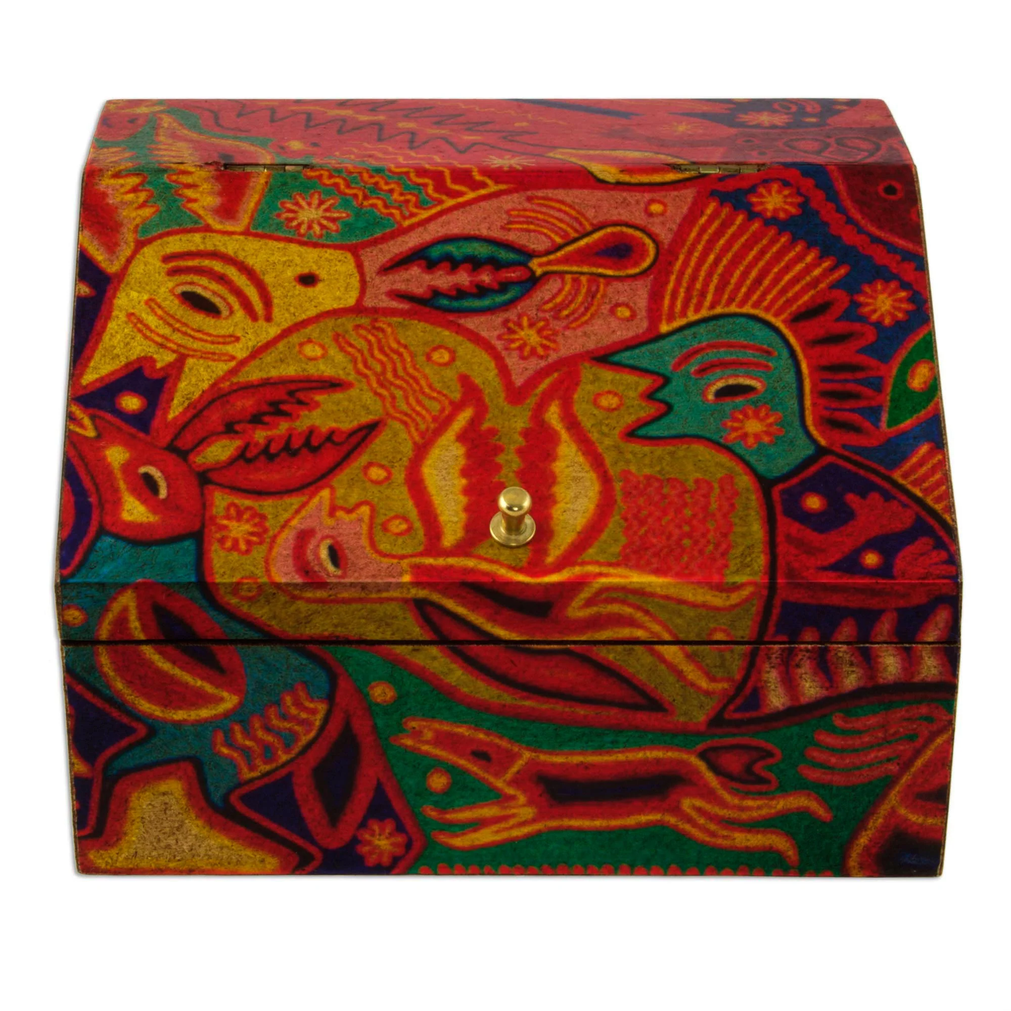 Huichol Essence Huichol Cosmogony on 6-Inch Decoupage Wood Jewelry Box - Image 4