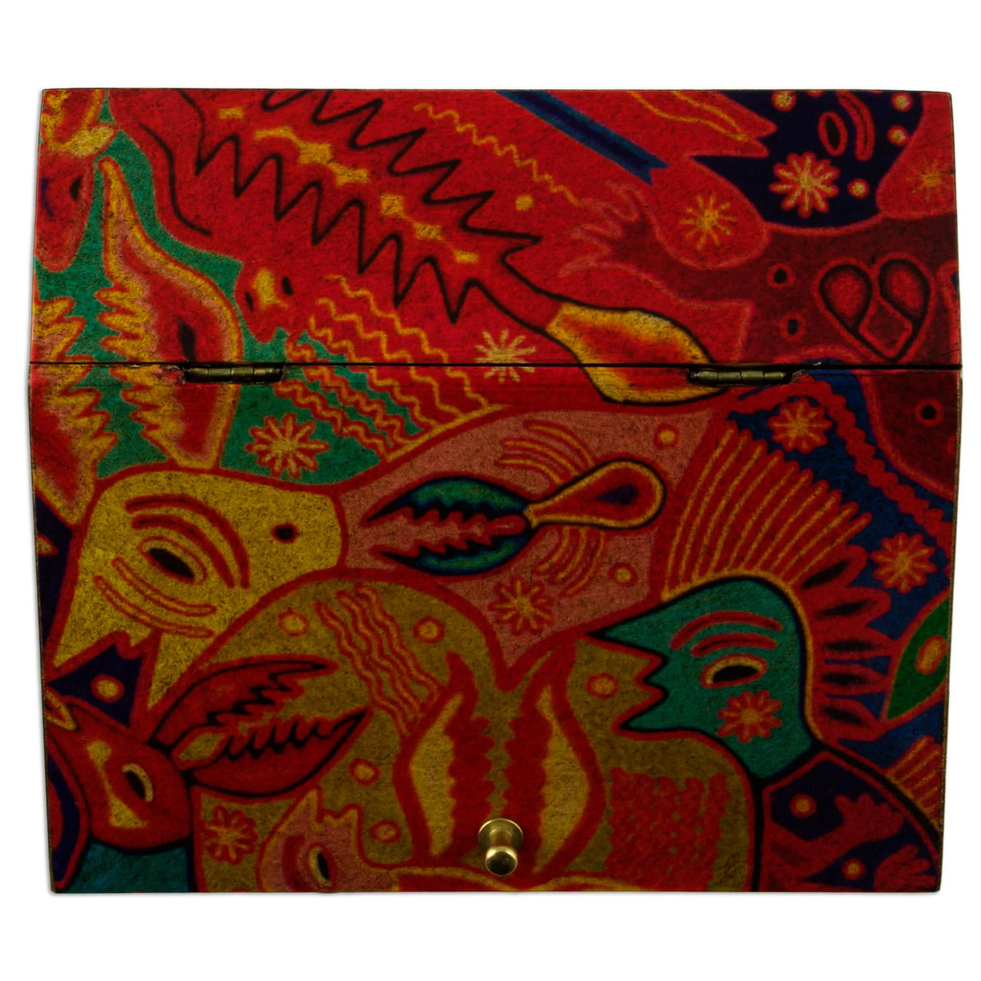 Huichol Essence Huichol Cosmogony on 6-Inch Decoupage Wood Jewelry Box - Image 5
