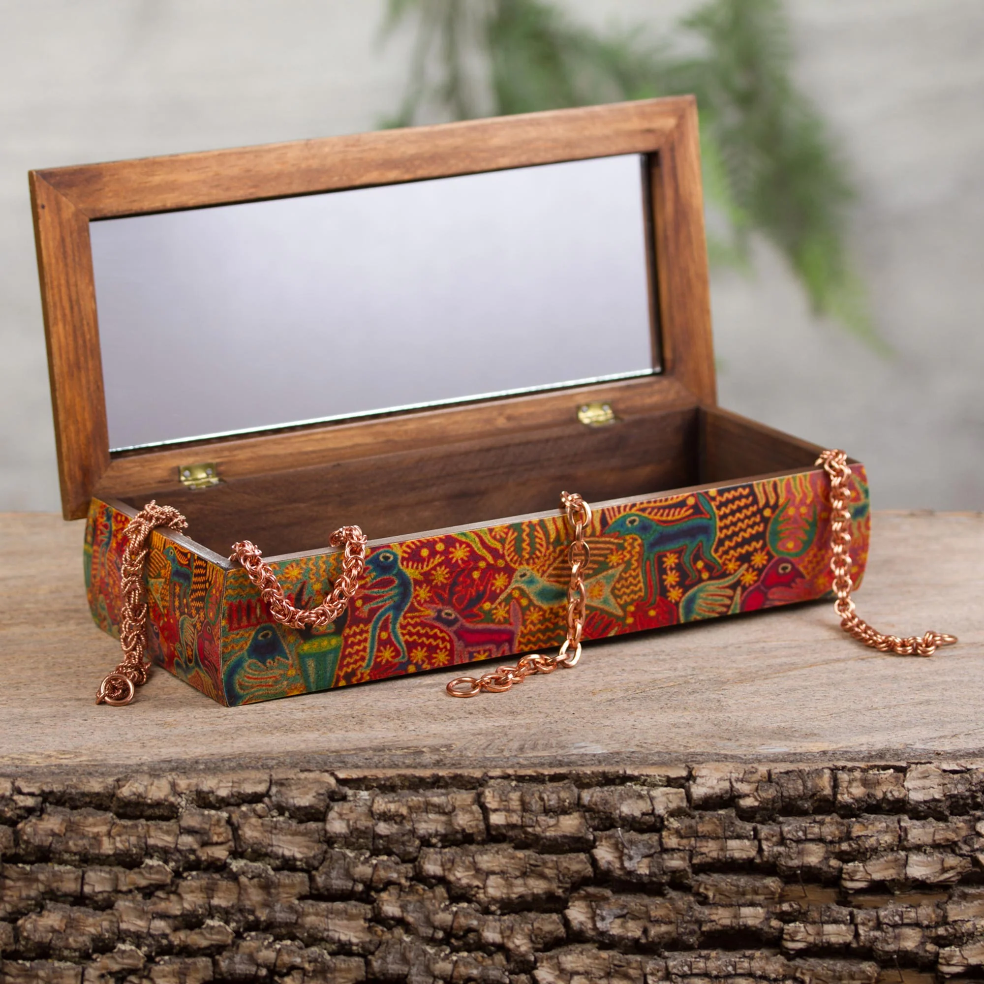 Huichol Fiesta Huichol Theme Decoupage Jewelry Box with Mirror - Image 3