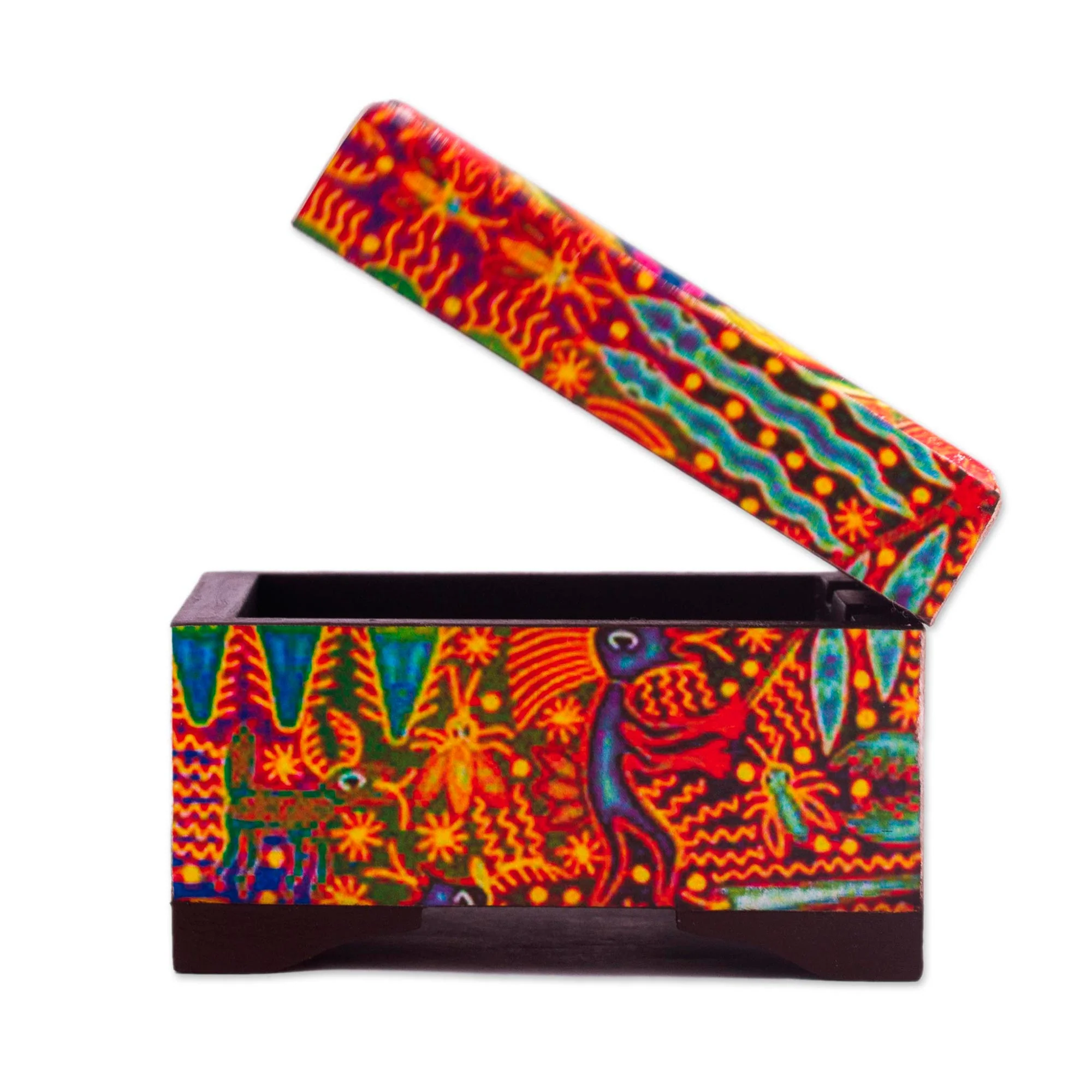 Huichol Mandala Petite Pinewood Decoupage Box with Huichol Icons - Image 5