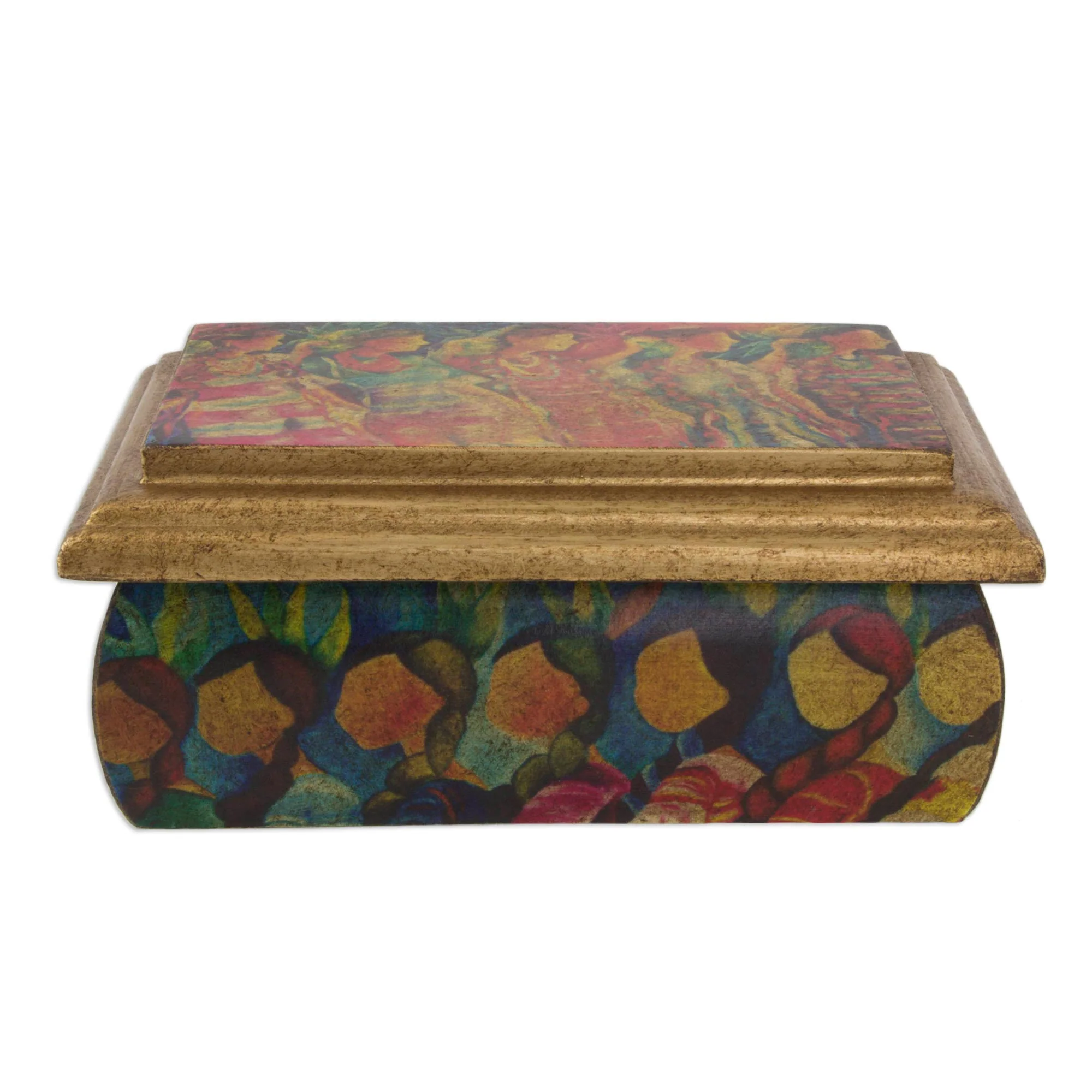 Huichol Women Huichol Women on Wood Decoupage Jewelry Box with Mirror - Image 2