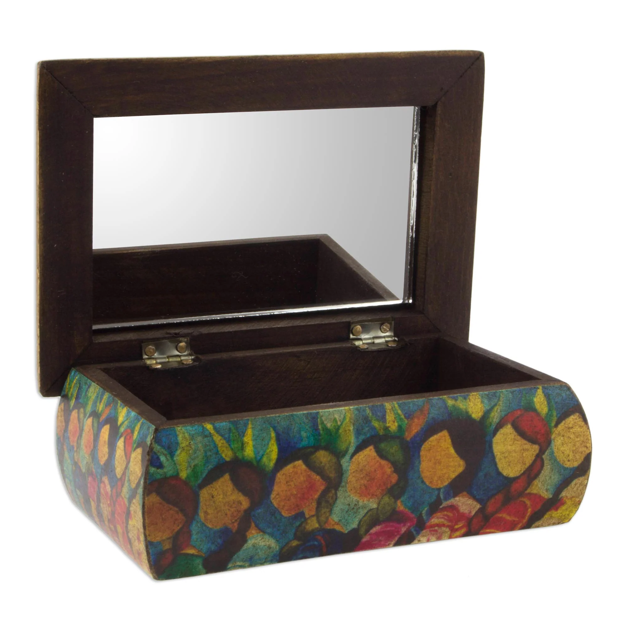 Huichol Women Huichol Women on Wood Decoupage Jewelry Box with Mirror - Image 5