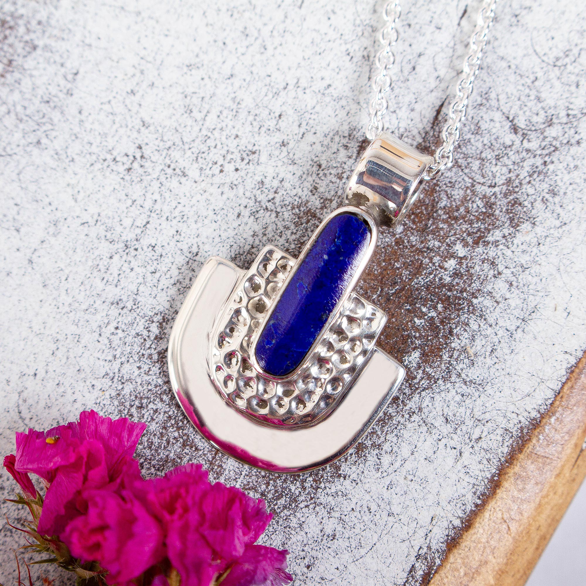 Huipil Style Taxco Lapis Lazuli Pendant Necklace from Mexico - Image 3