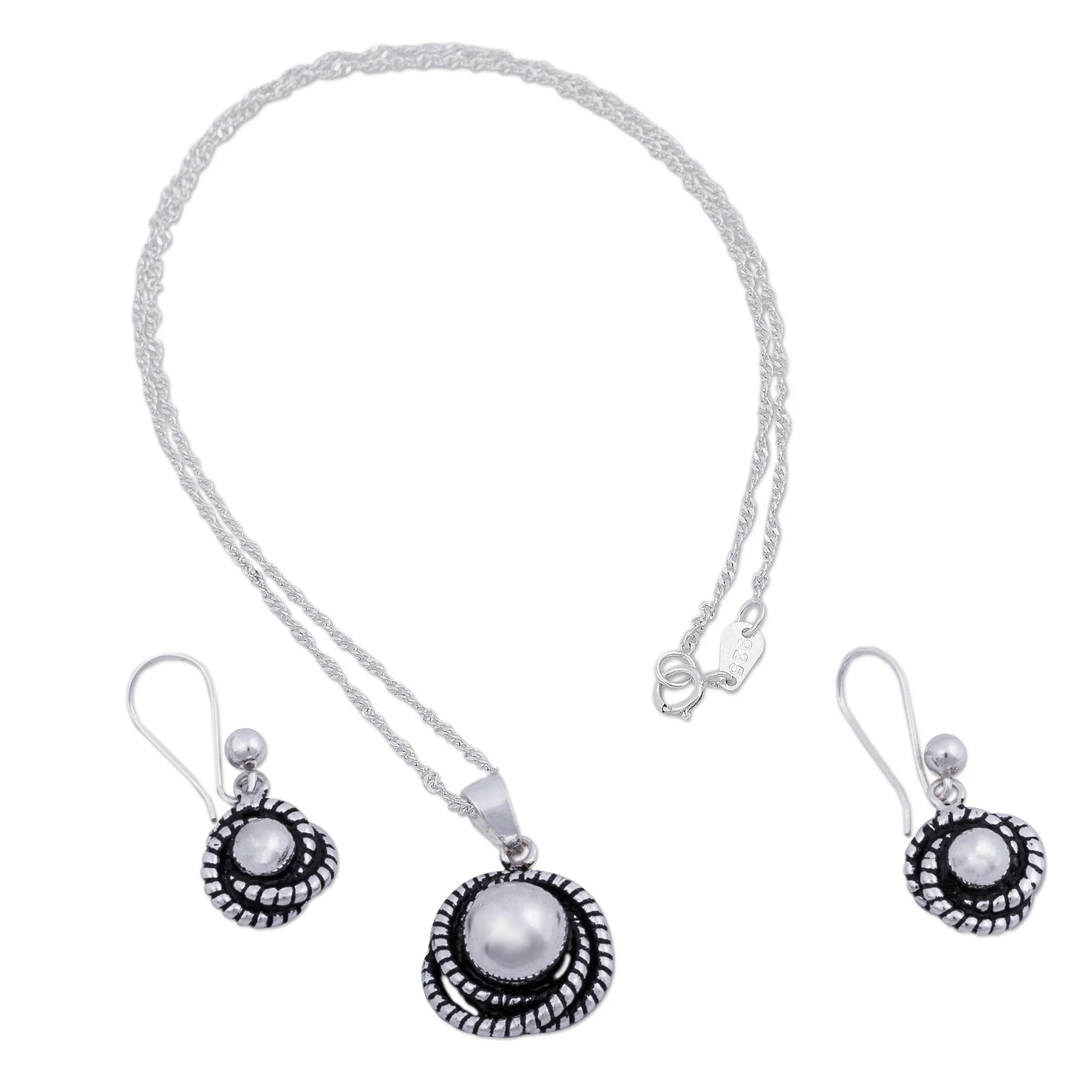 Hummingbird Nest Modern Necklace and Earrings Set Crafted of Andean Silver - Image 2