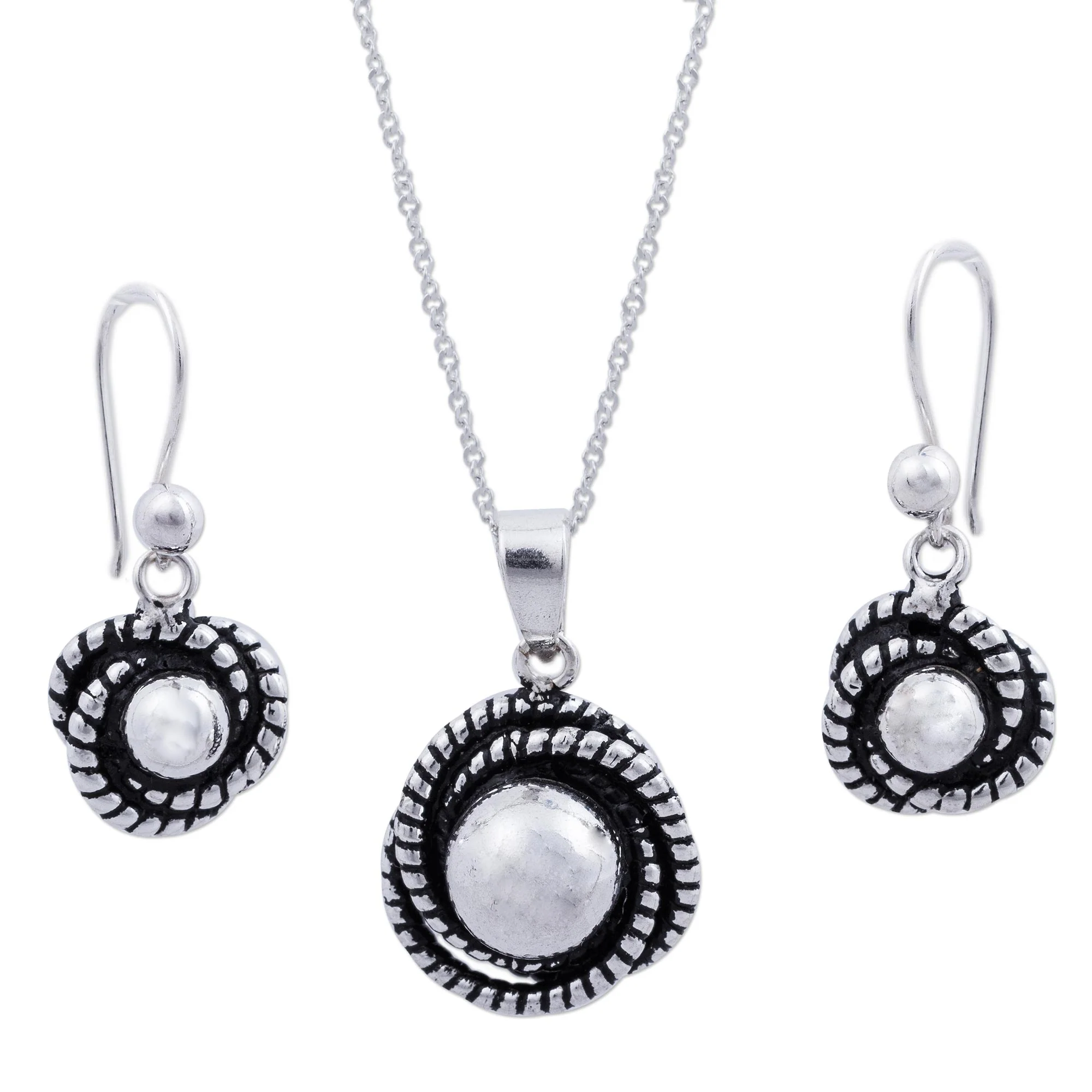 Hummingbird Nest Modern Necklace and Earrings Set Crafted of Andean Silver - Image 3
