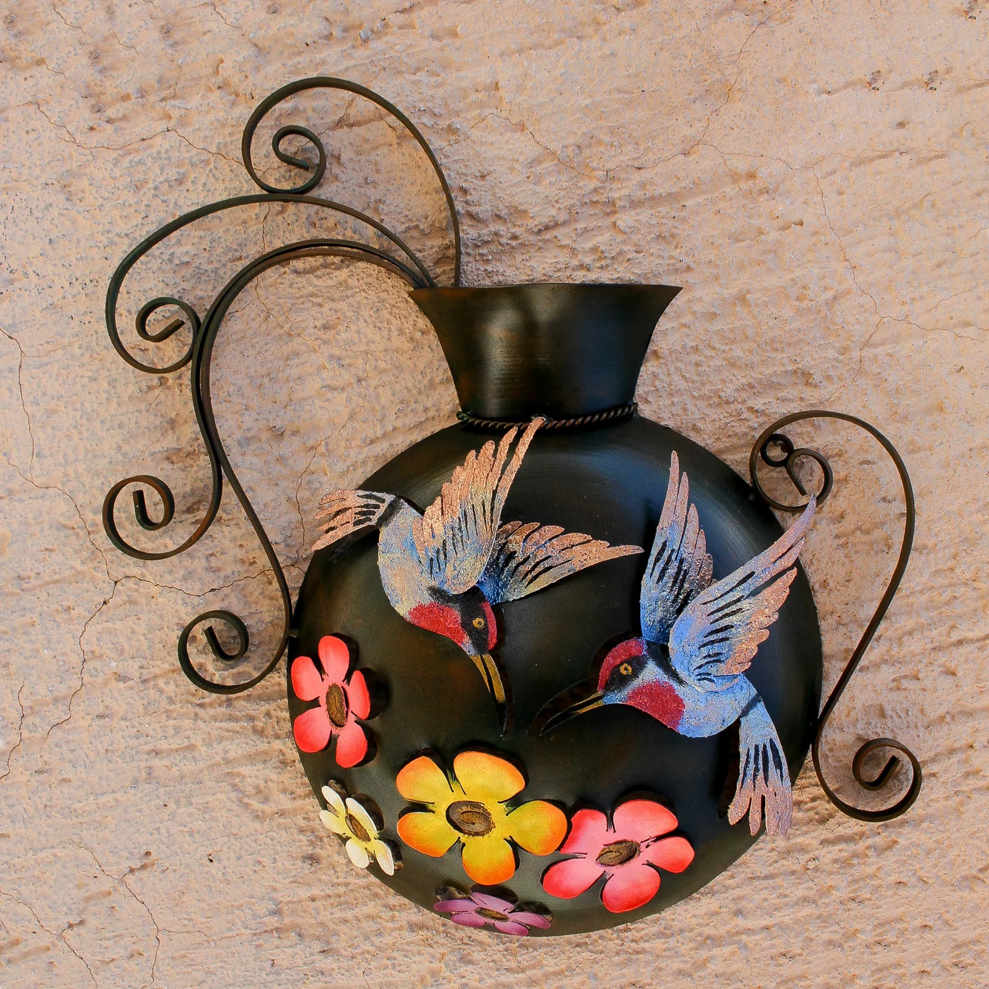 Hummingbirds and Flowers Floral Hummingbird Steel Wall Sculpture from Mexico - Image 2