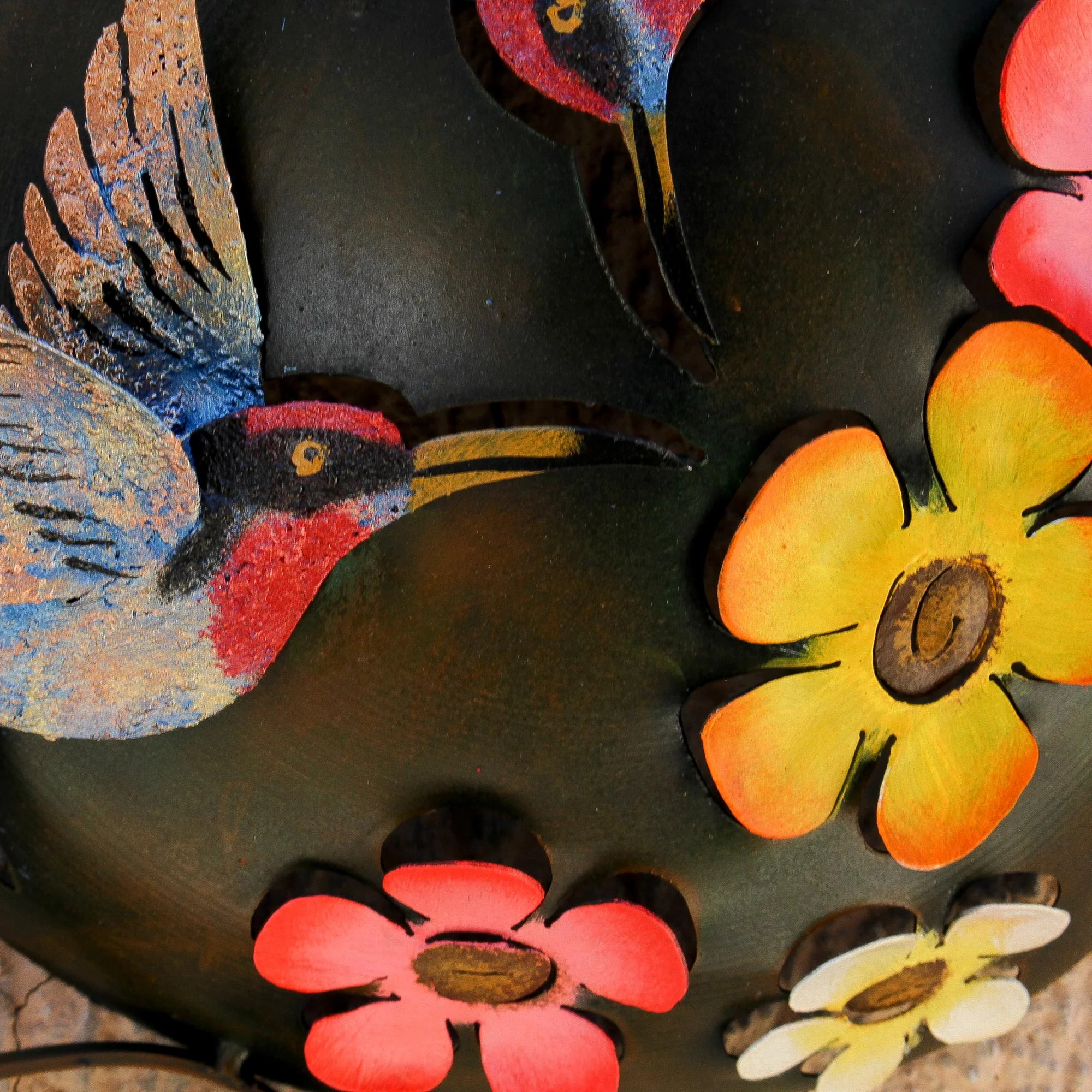 Hummingbirds and Flowers Floral Hummingbird Steel Wall Sculpture from Mexico - Image 5