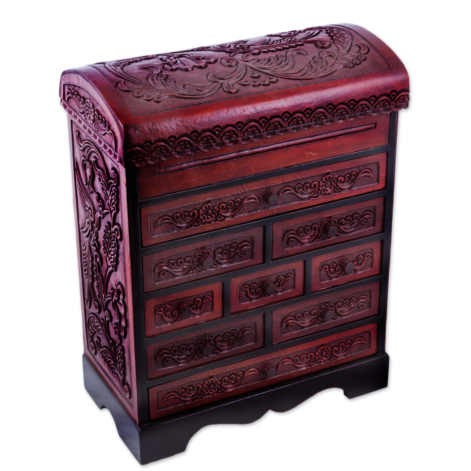 Hummingbirds Hand Crafted Cedar Wood Jewelry Box with Floral Motif - Image 2
