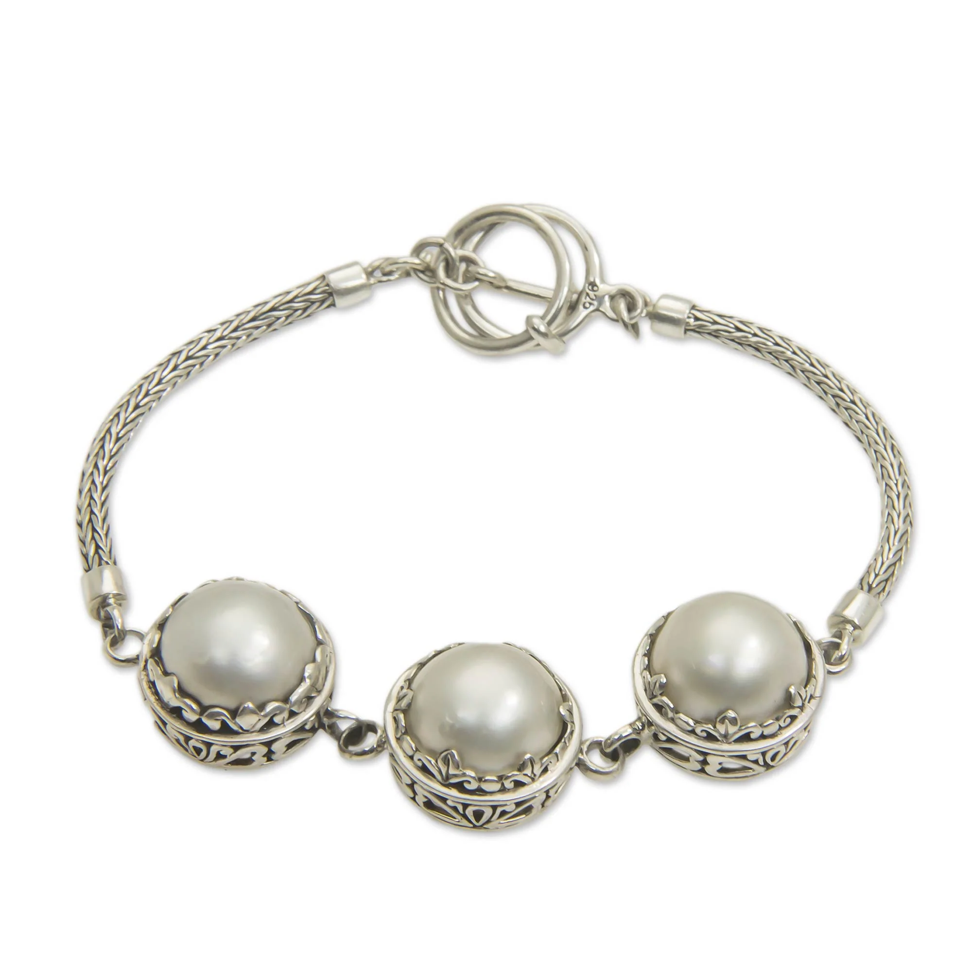 Ice Flowers Mabe Pearl and Sterling Silver Bracelet - Image 3
