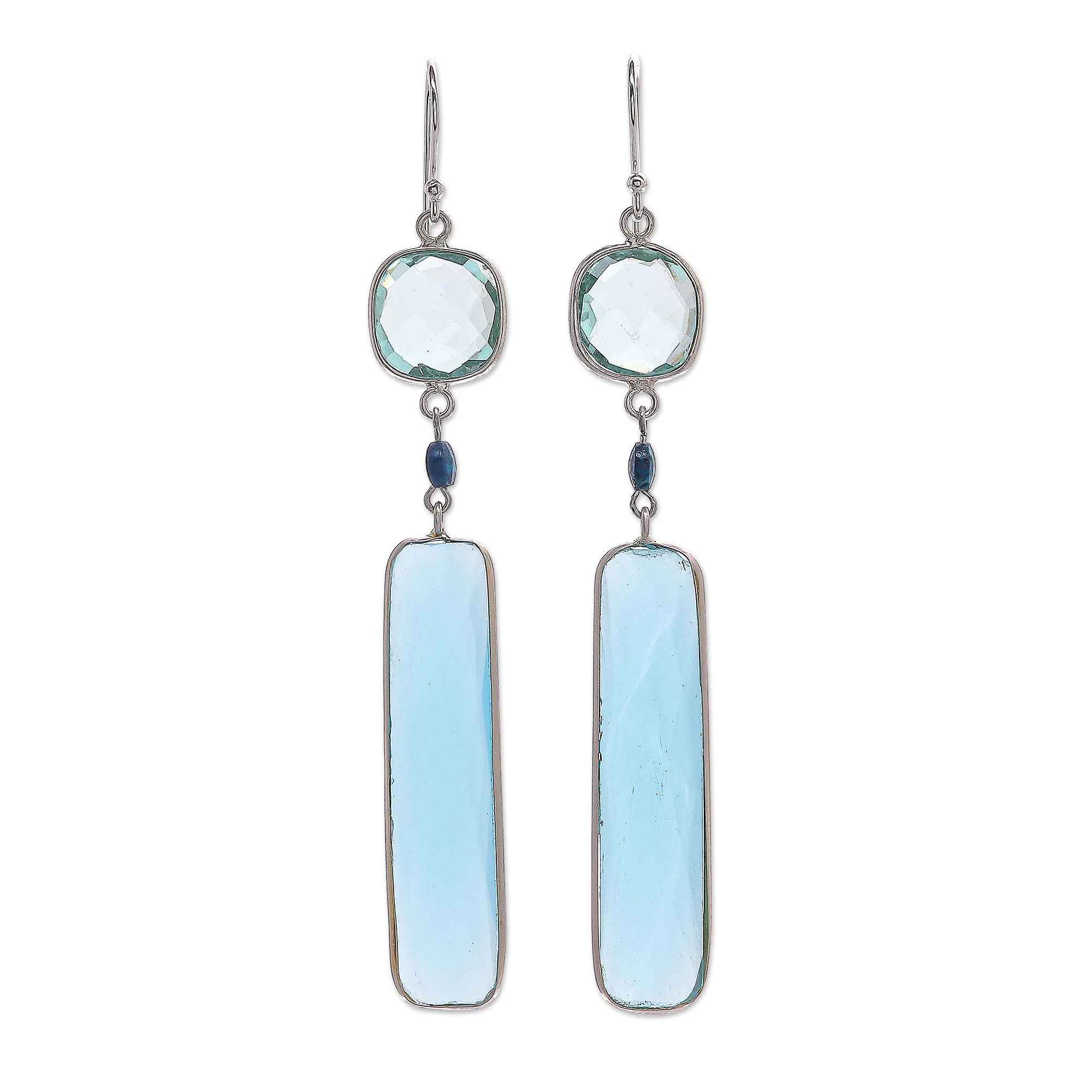 Ice Queen Rhodium-Plated Chalcedony and Chrysocolla Dangle Earrings - Image 2