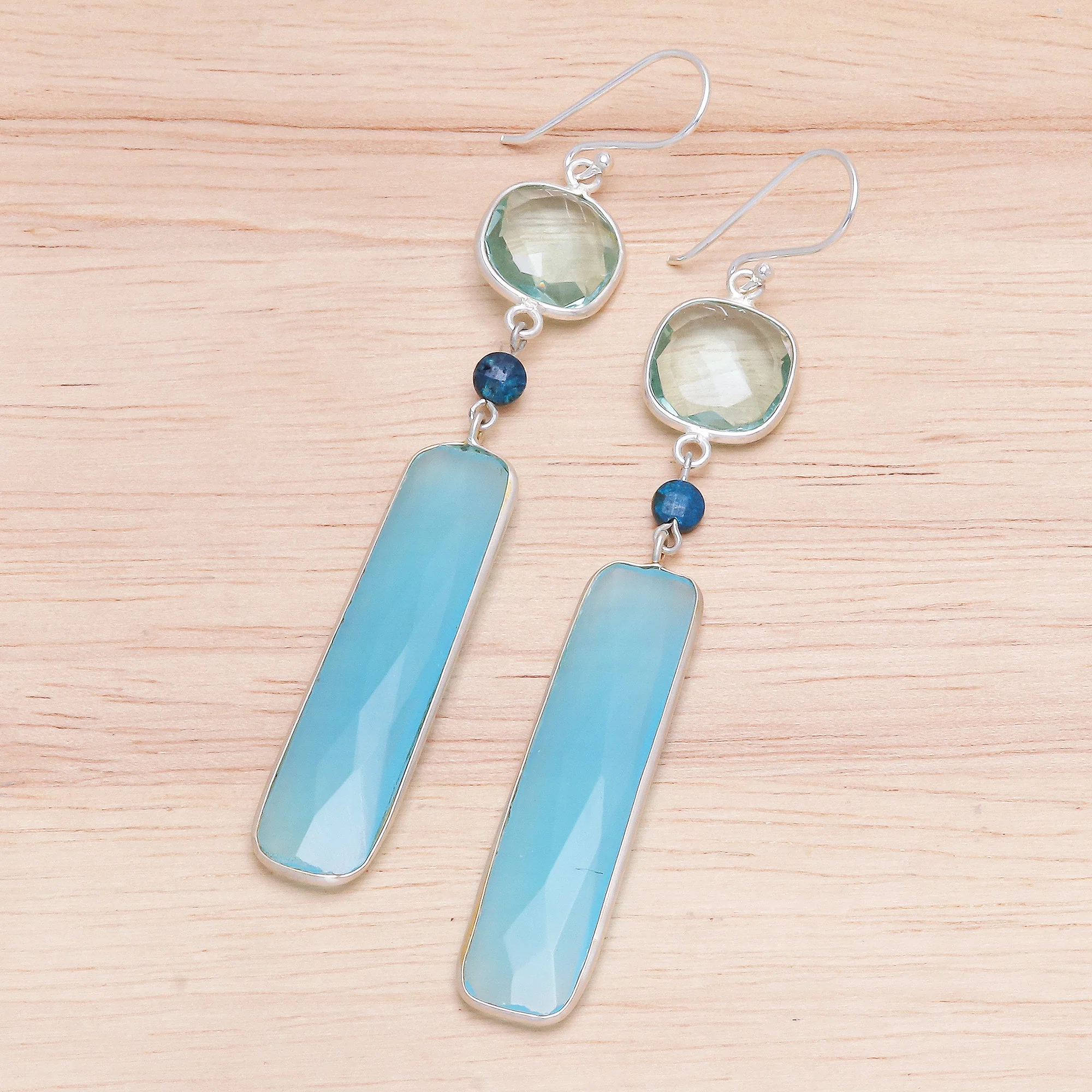 Ice Queen Rhodium-Plated Chalcedony and Chrysocolla Dangle Earrings - Image 3
