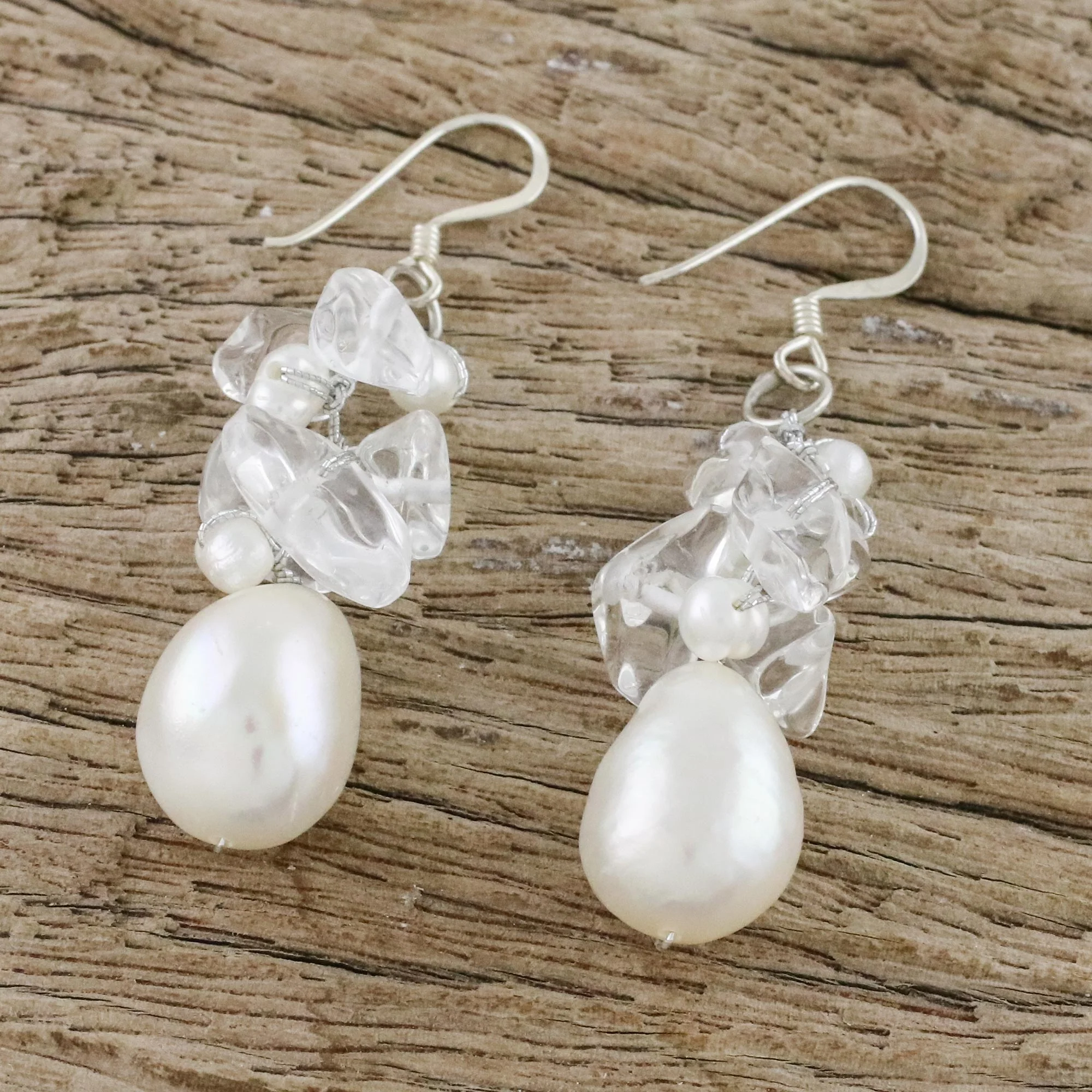 Icicles Pearl & Quartz Cluster Earrings - Image 3