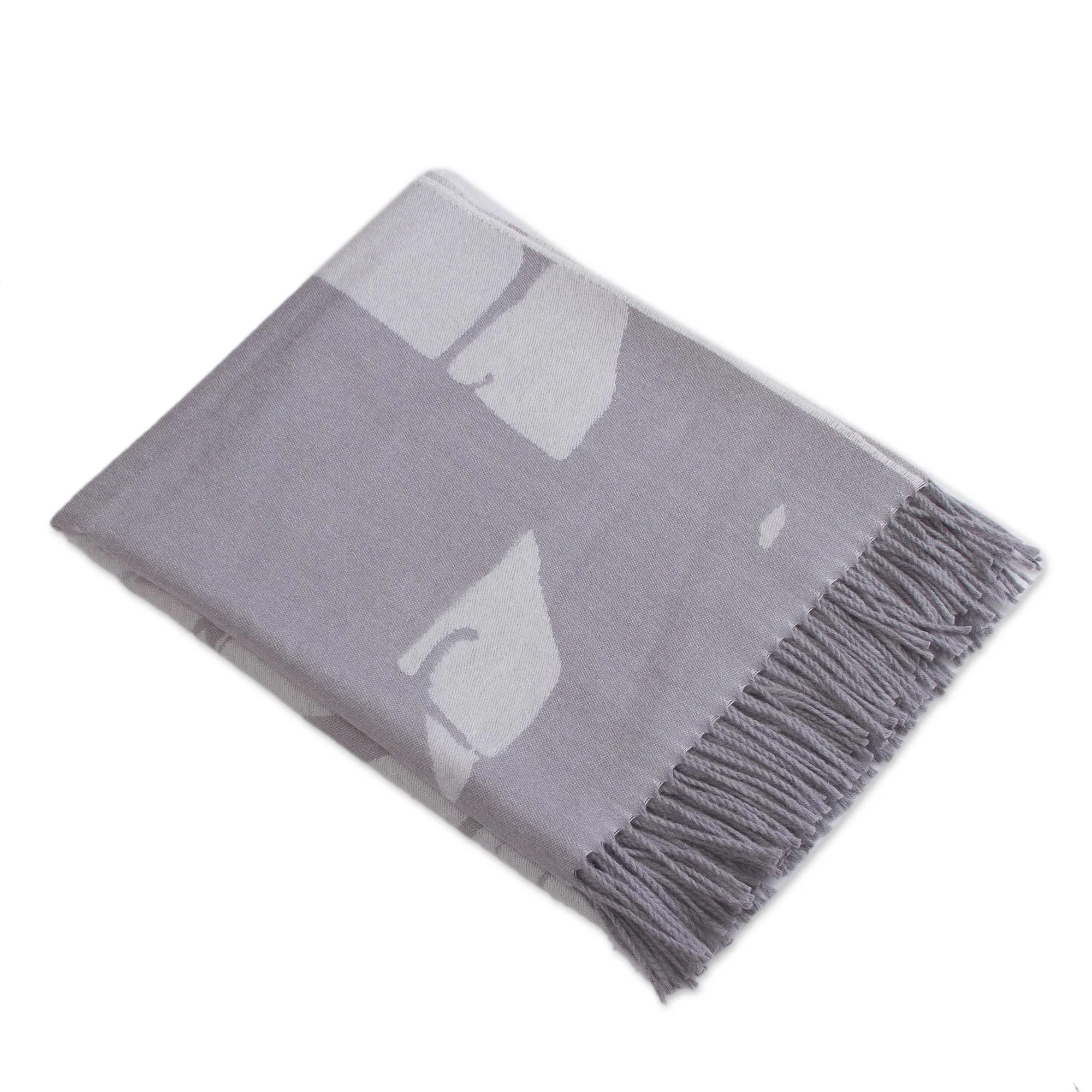 Impact in Grey Grey 100% Baby Alpaca Wool Fringed Blanket - Image 2