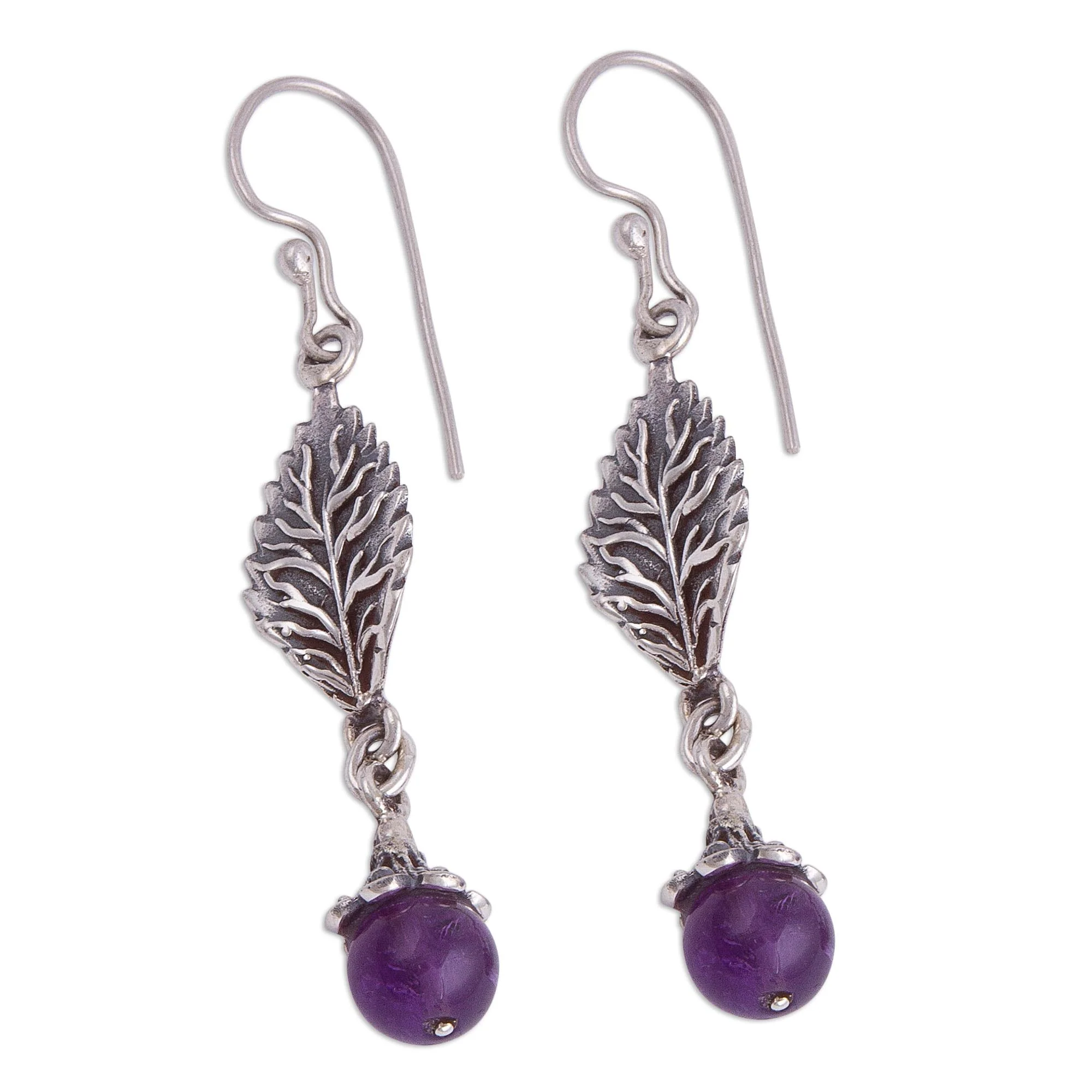 Imperial Leaves Leaf-Shaped Amethyst Dangle Earrings from Peru - Image 4