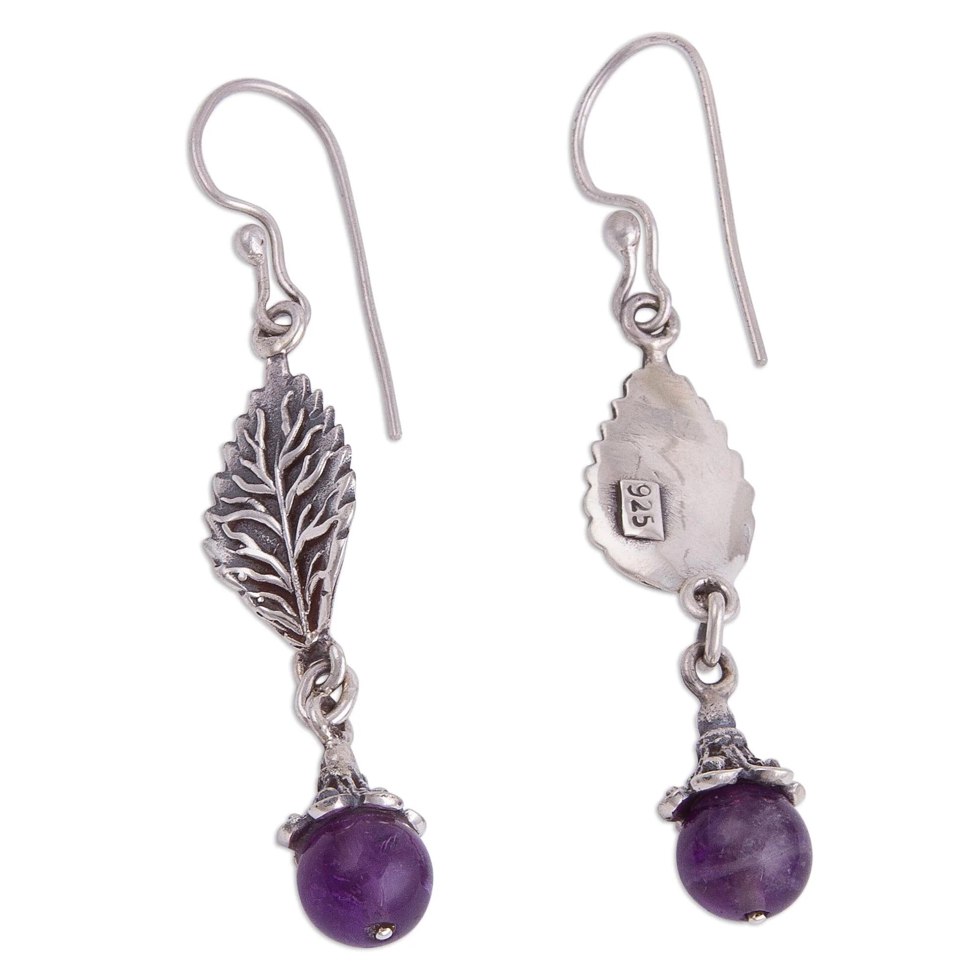 Imperial Leaves Leaf-Shaped Amethyst Dangle Earrings from Peru - Image 5