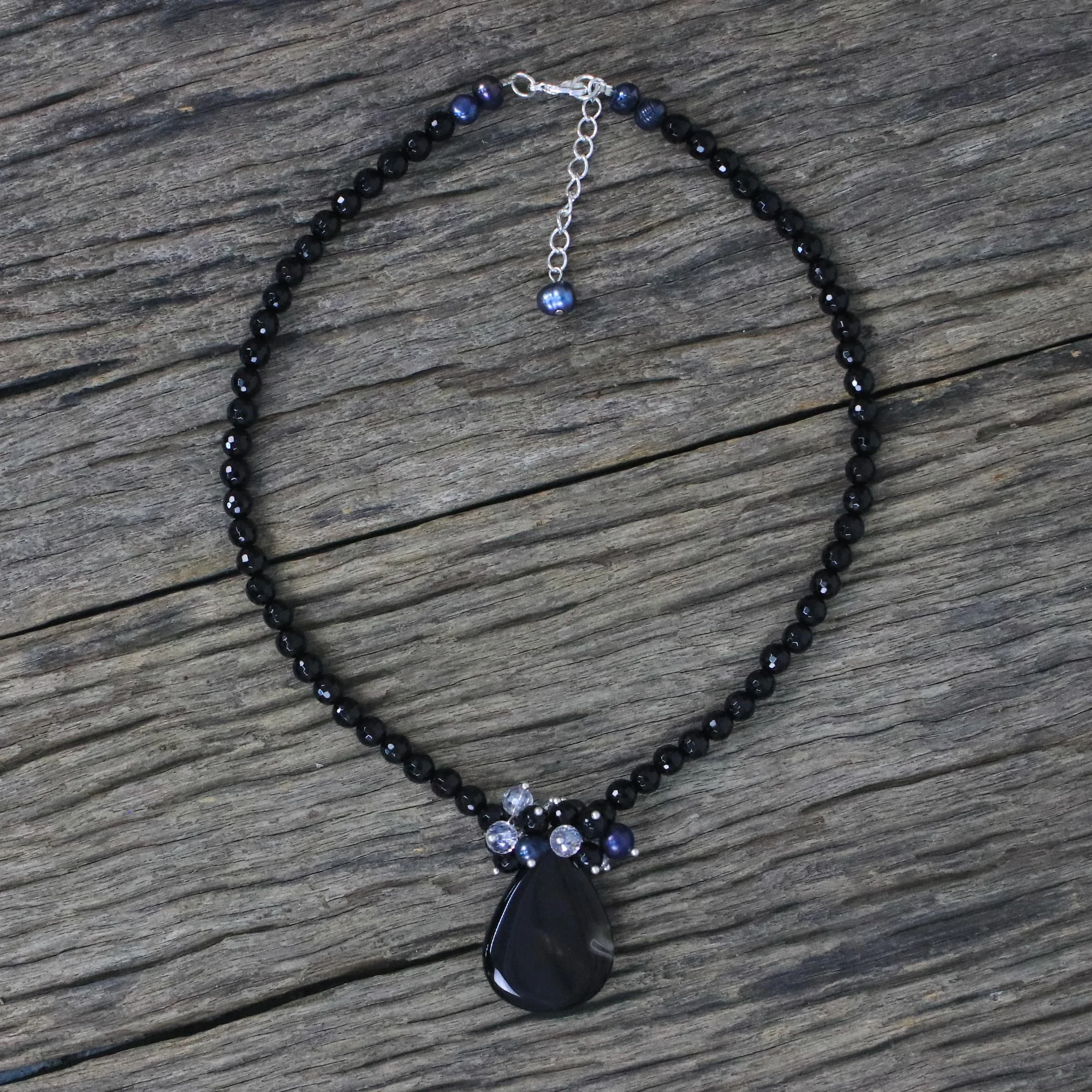 In Dreams Dyed Pearl with Chalcedony & Onyx Pendant Necklace - Image 3
