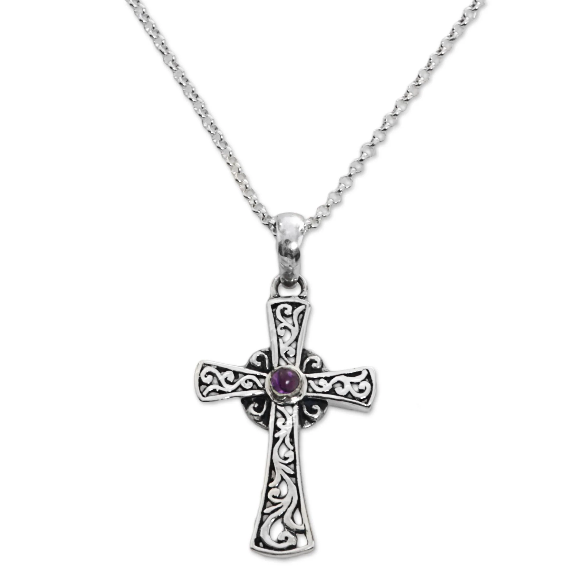 In God We Trust Sterling Silver Amethyst Cross Pendant Necklace Indonesia - Image 2
