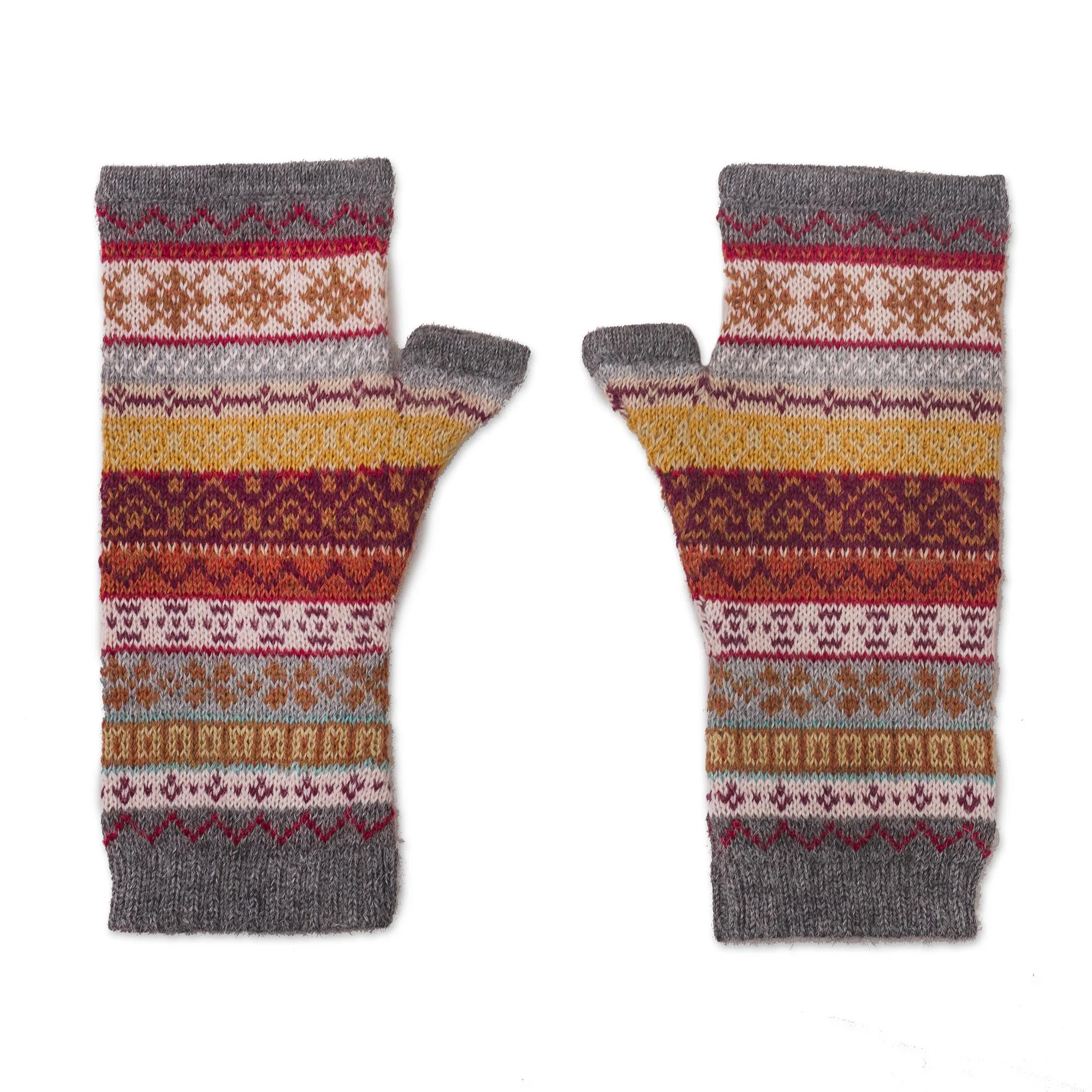 Inca Countryside Burnt Sienna Multicolor 100% Alpaca Knit Fingerless Mitts - Image 2