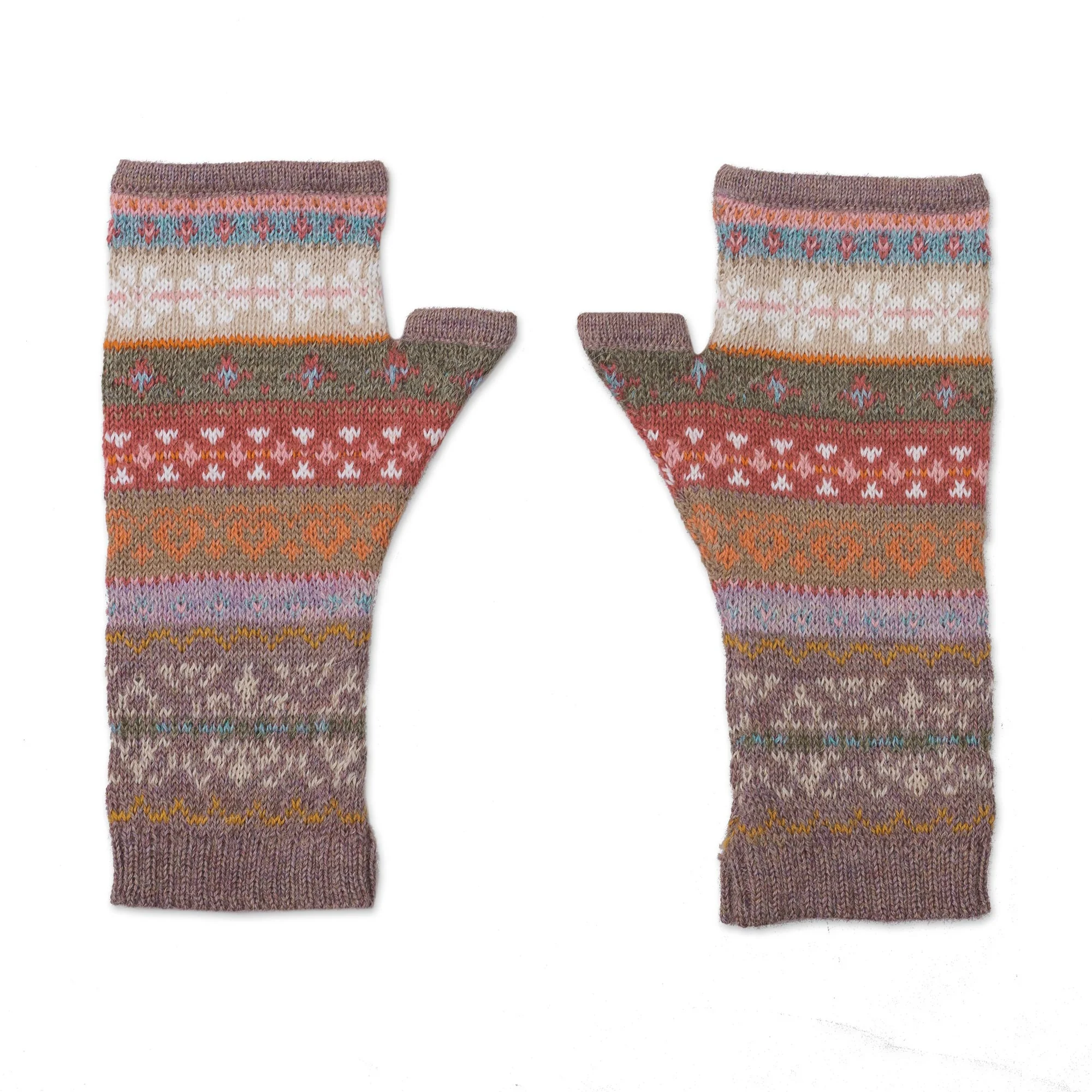 Inca Earth Earth-Tone 100% Alpaca Fingerless Mitts from Peru - Image 2