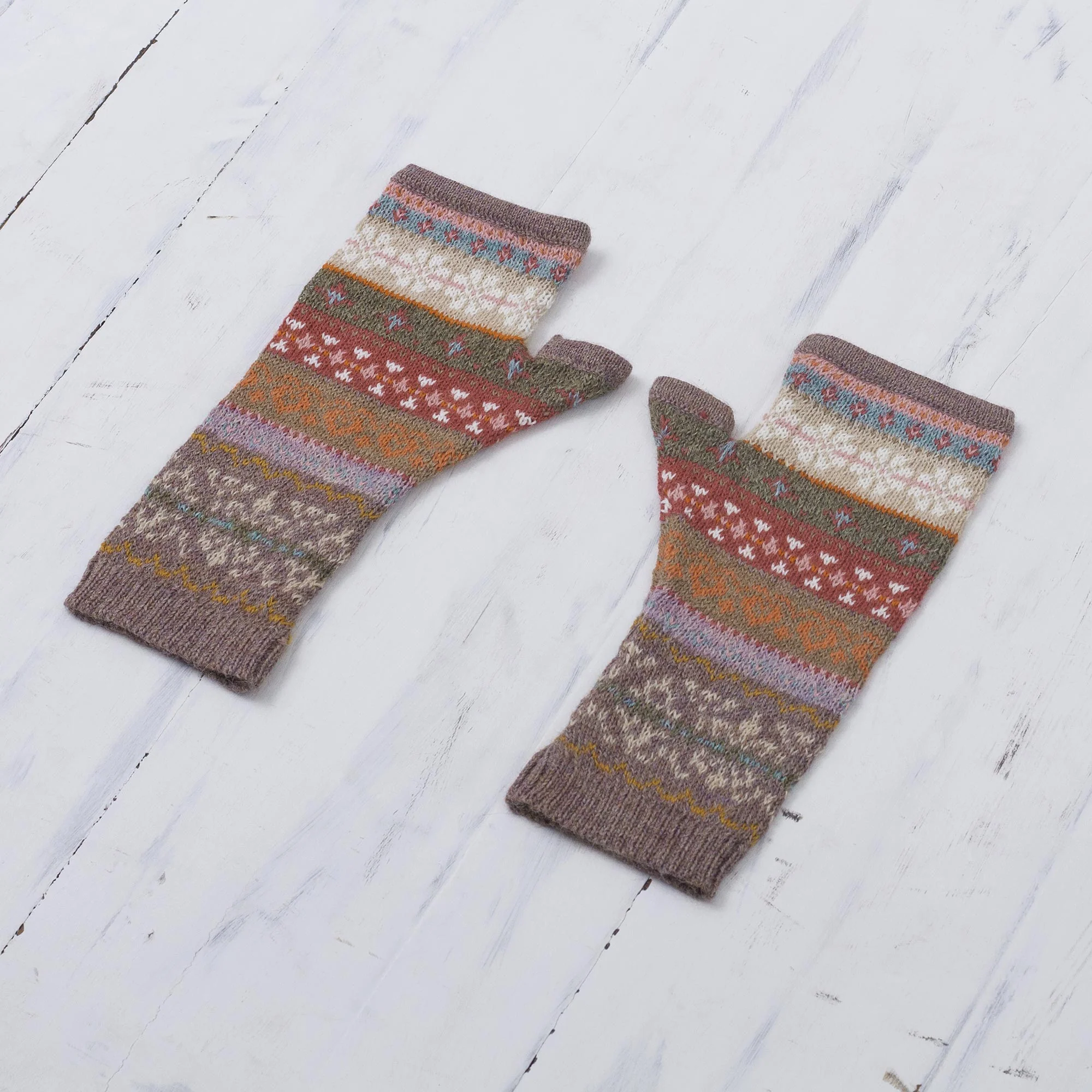 Inca Earth Earth-Tone 100% Alpaca Fingerless Mitts from Peru - Image 3