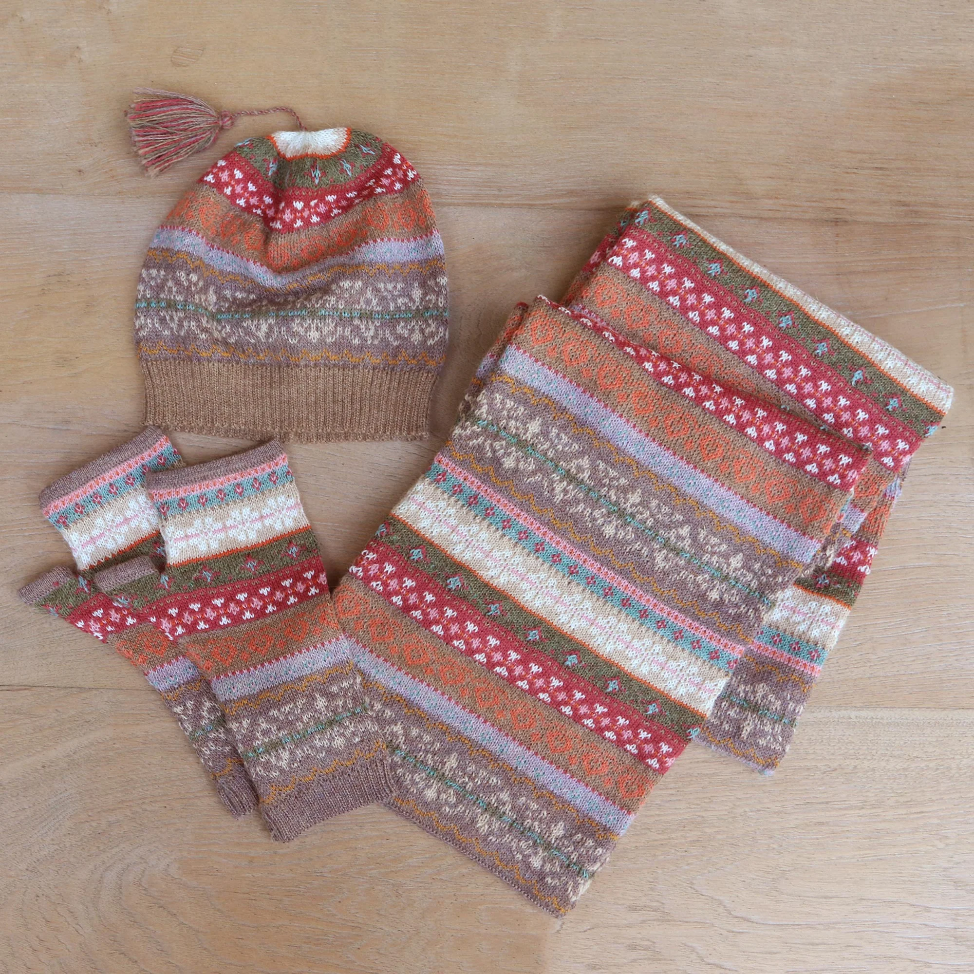 Inca Earth Earth-Tone 100% Alpaca Fingerless Mitts from Peru - Image 5