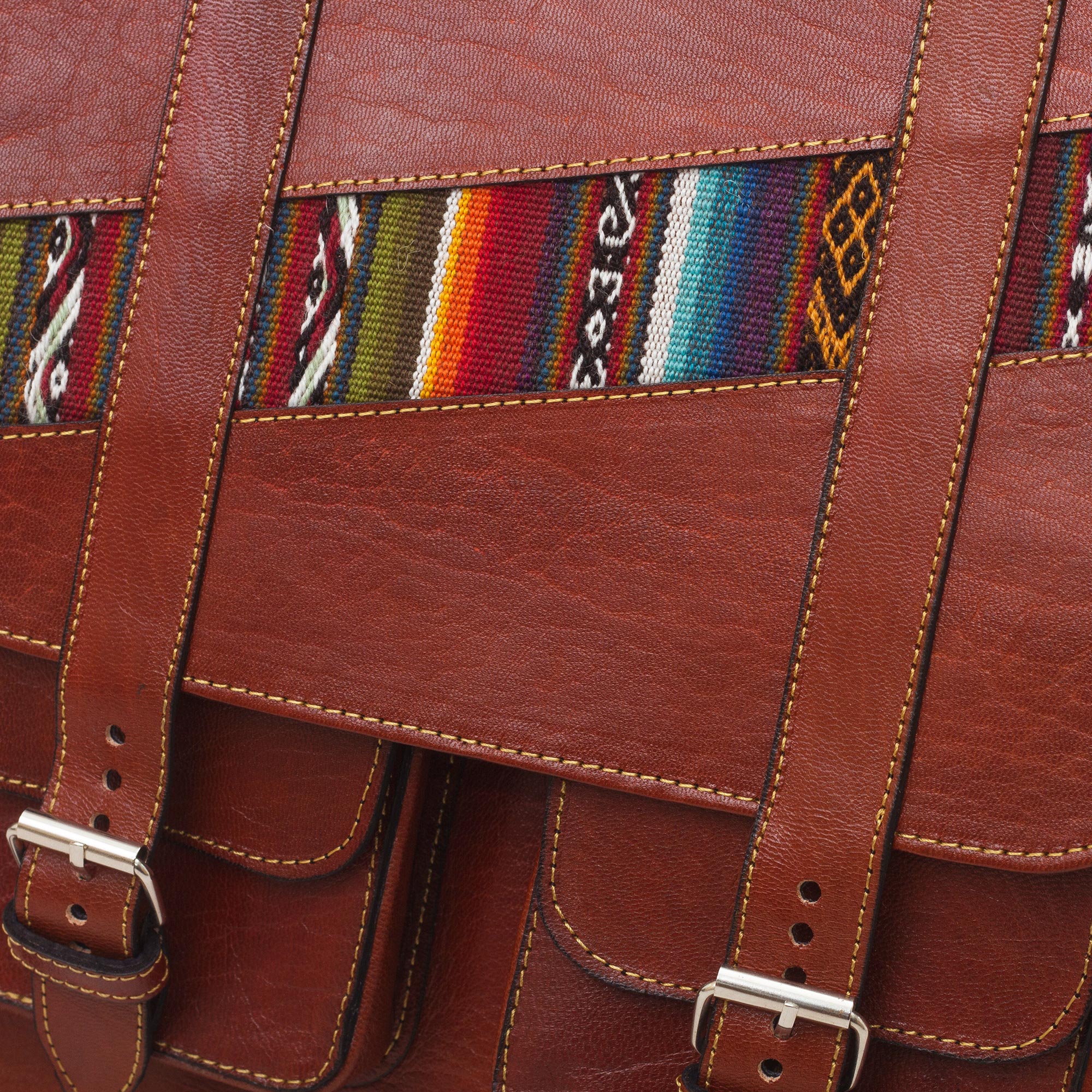 Inca Explorer Handcrafted Brown Leather Backpack with Wool Accent - Image 5