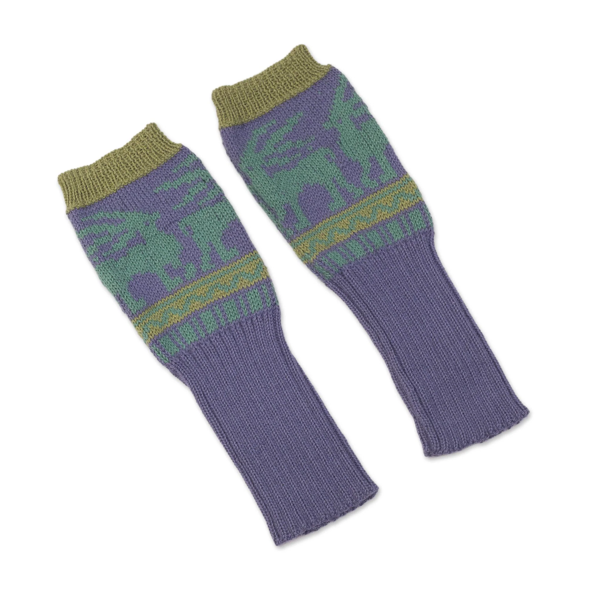 Inca Landscape Blue & Green Alpaca Fingerless Gloves - Image 2