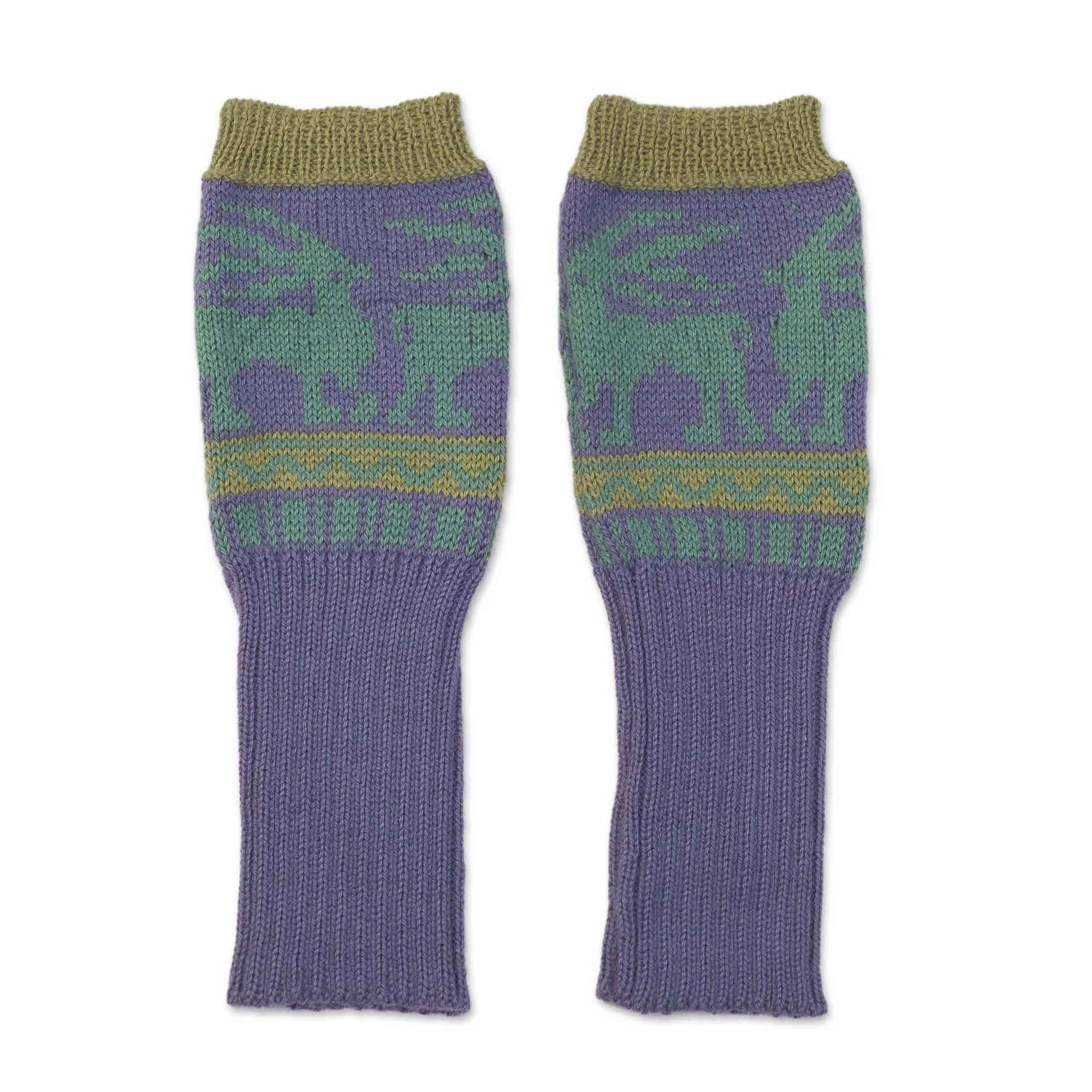 Inca Landscape Blue & Green Alpaca Fingerless Gloves - Image 4