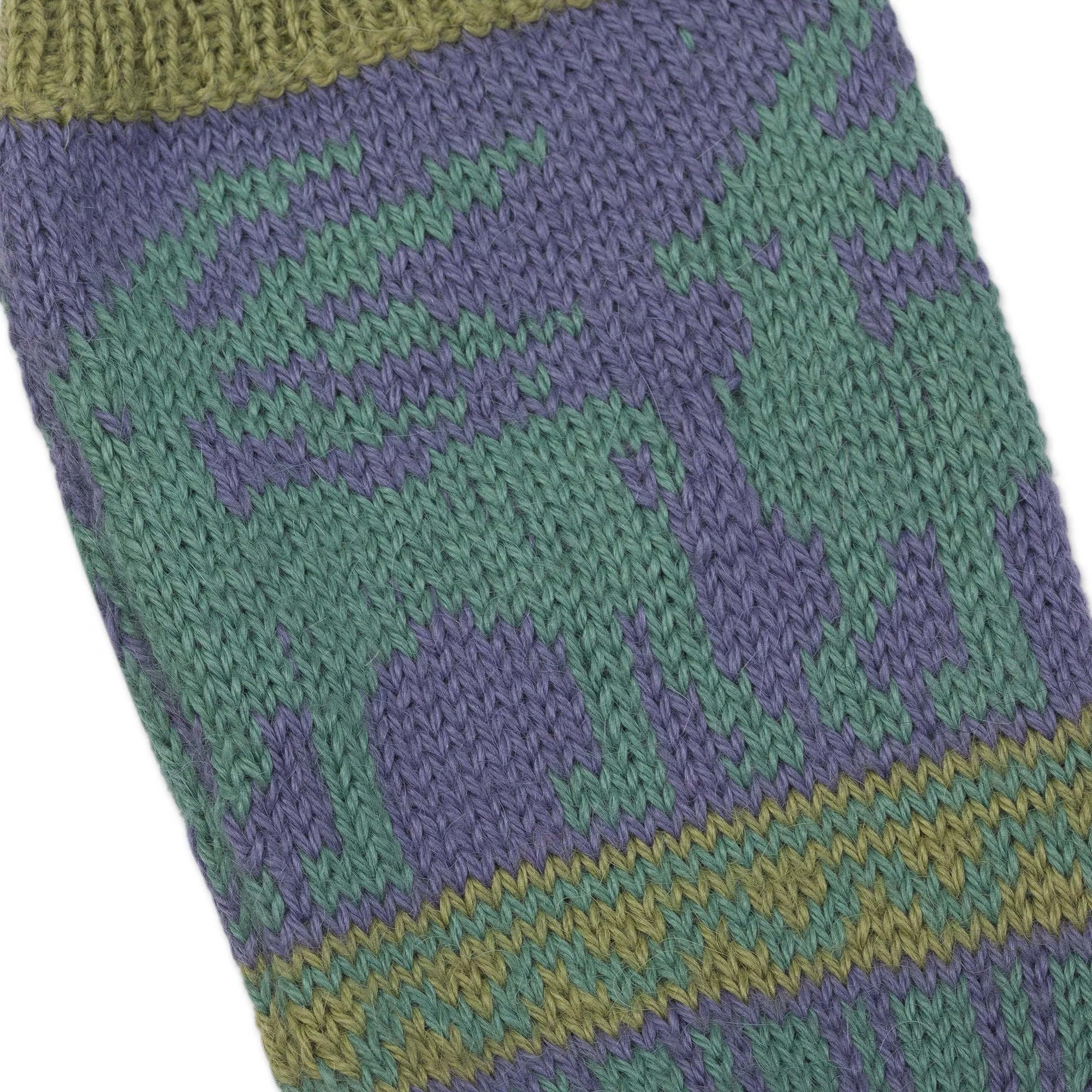 Inca Landscape Blue & Green Alpaca Fingerless Gloves - Image 5