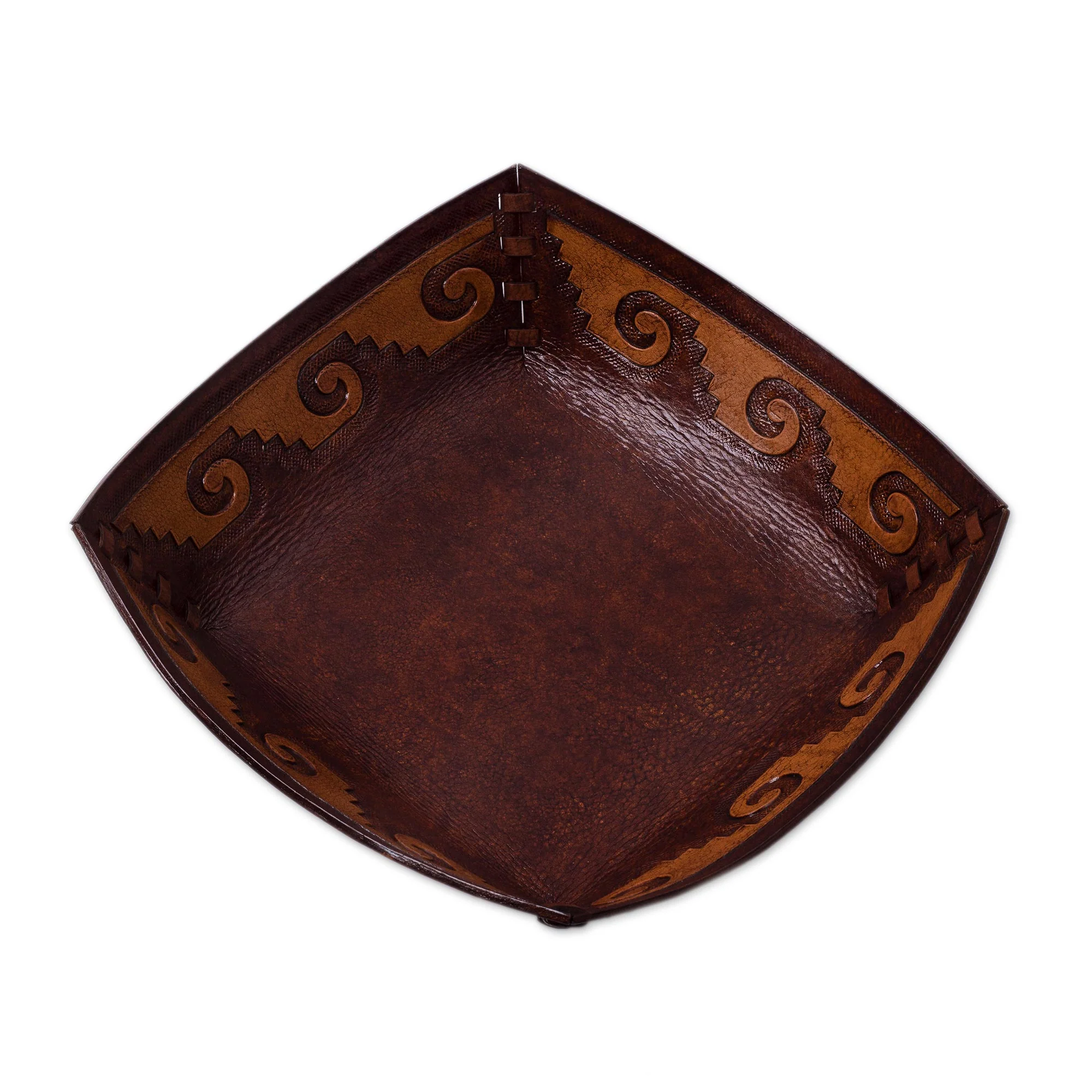 Inca Seacoast Handcrafted Tooled Leather Inca Wave Motif Catchall - Image 2
